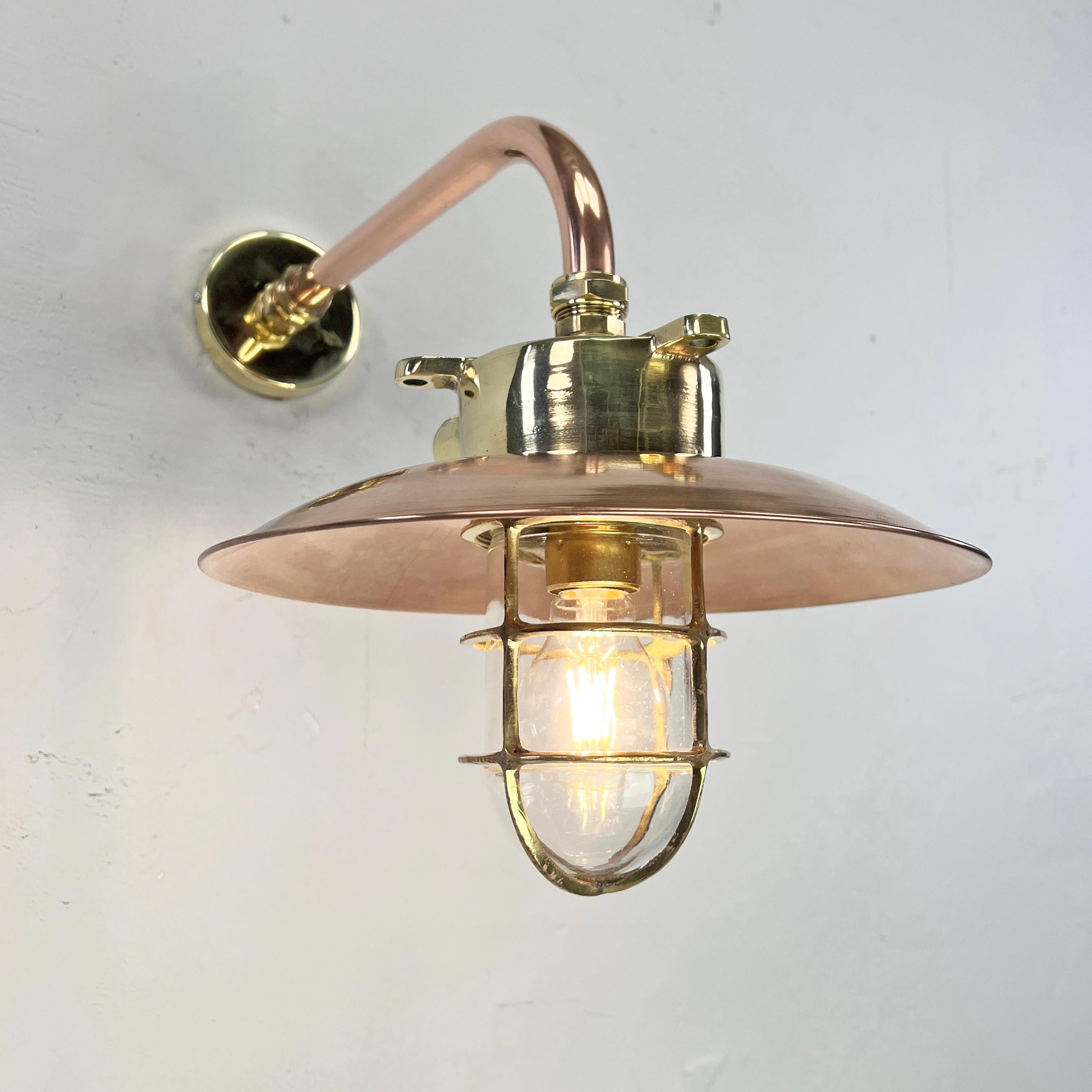 1970s Japanese Cast Brass and Copper Explosion Proof Caged Cantilever Wall Light For Sale 6