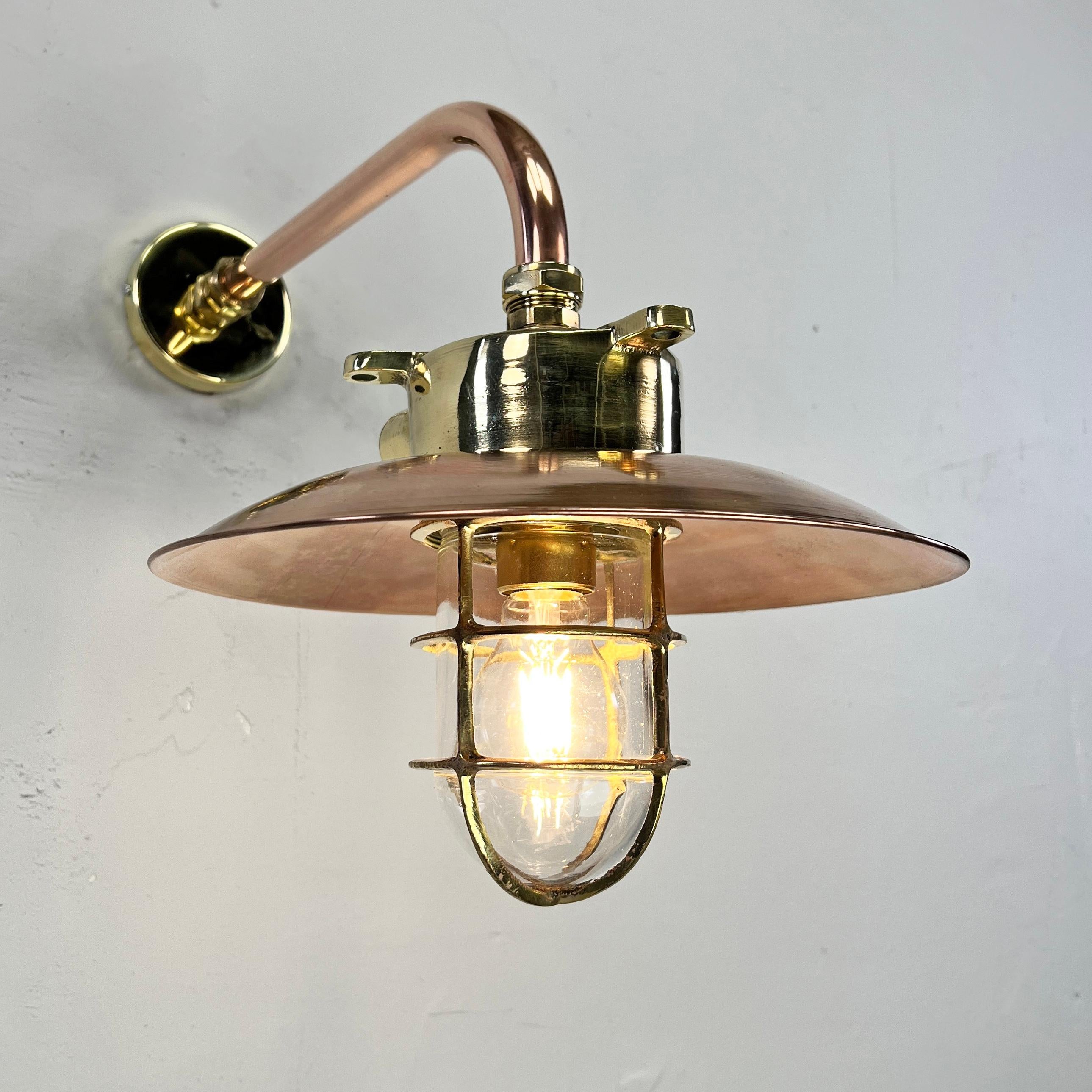 1970s Japanese Cast Brass and Copper Explosion Proof Caged Cantilever Wall Light For Sale 7