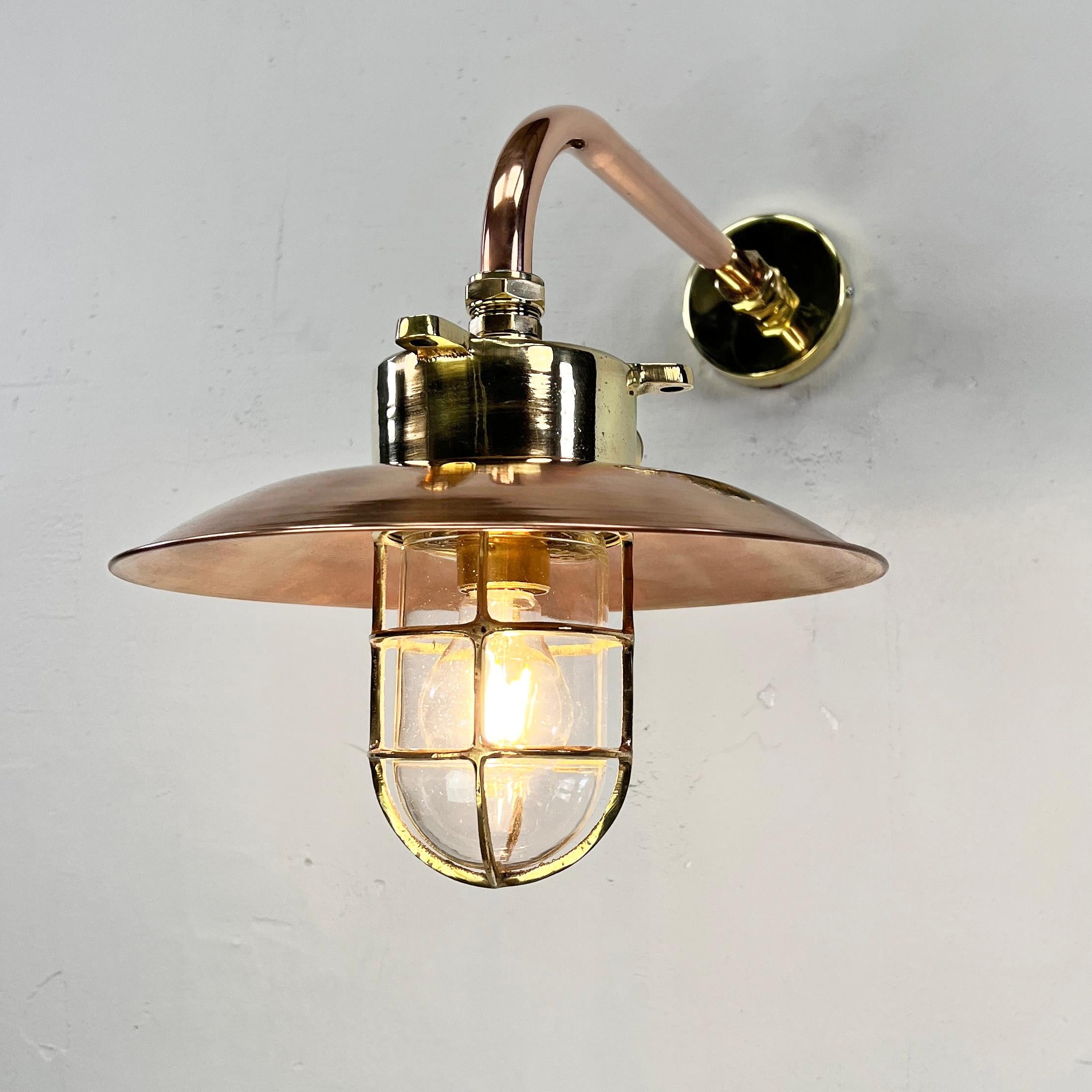 1970s Japanese Cast Brass and Copper Explosion Proof Caged Cantilever Wall Light For Sale 8