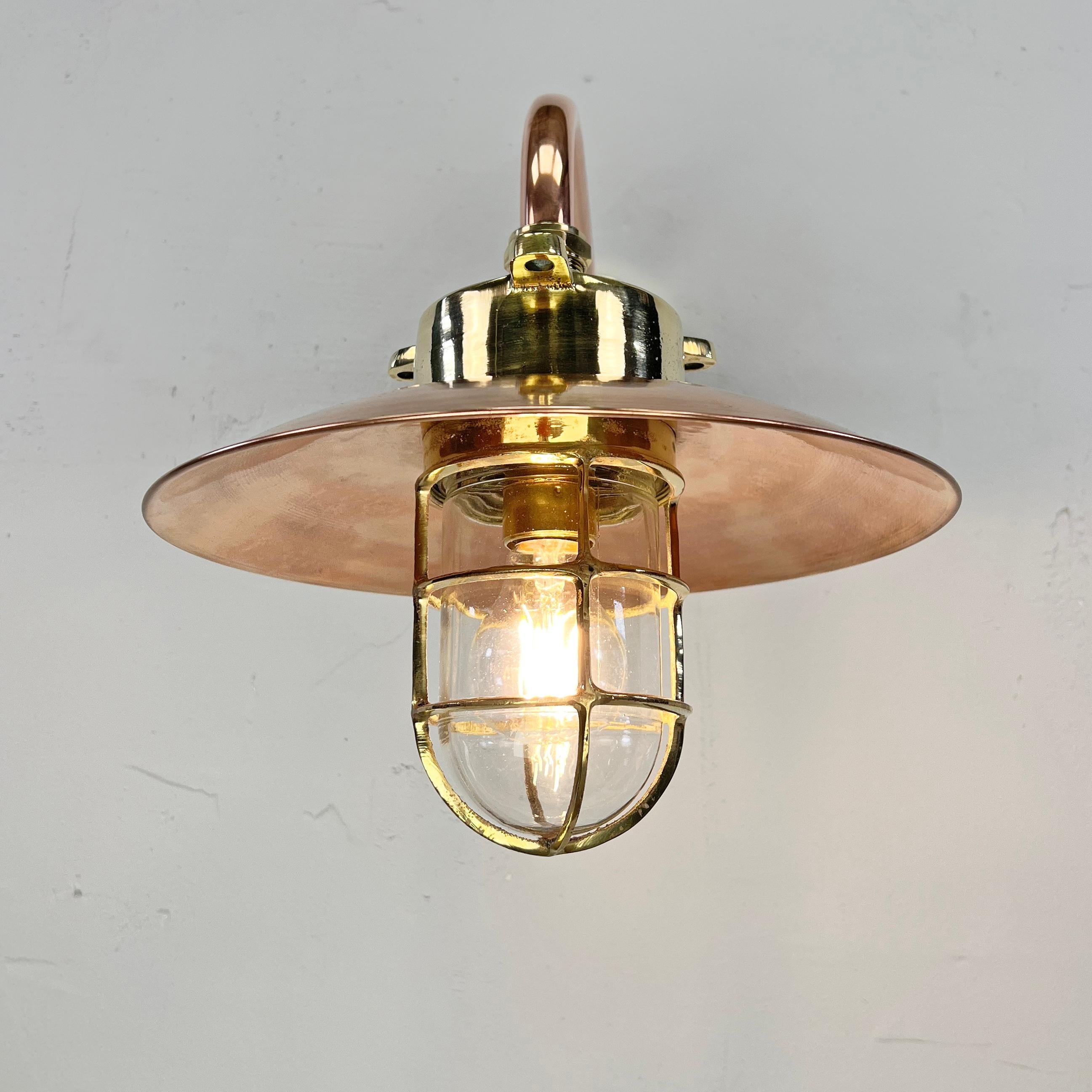 1970s Japanese Cast Brass and Copper Explosion Proof Caged Cantilever Wall Light For Sale 9