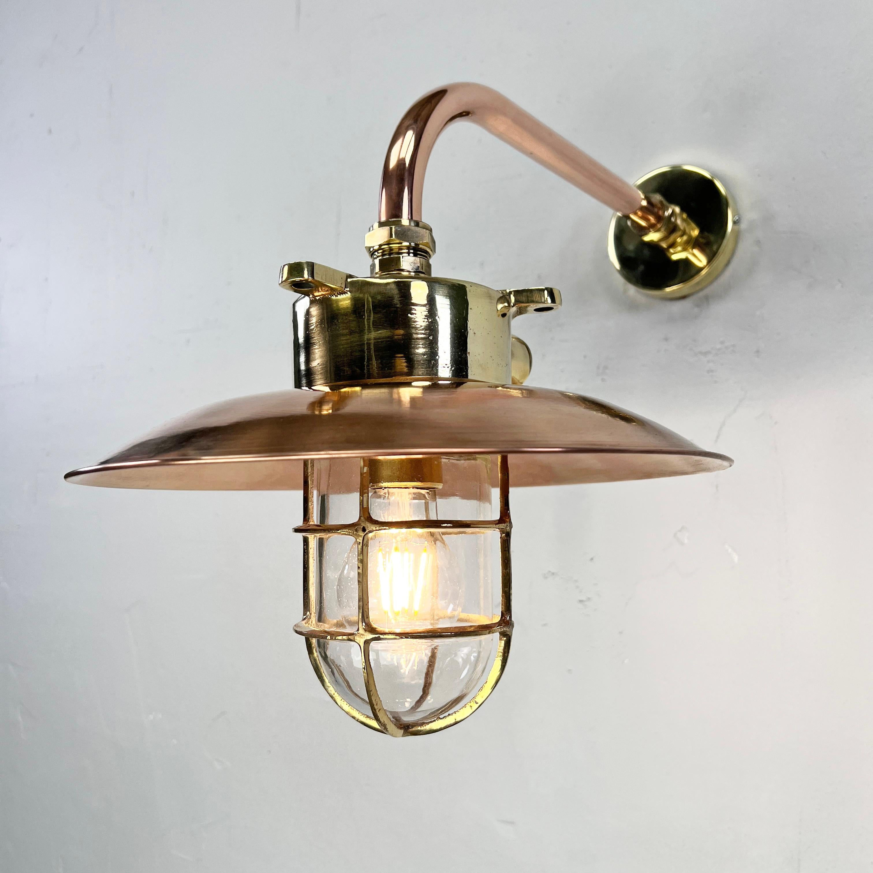 1970s Japanese Cast Brass and Copper Explosion Proof Caged Cantilever Wall Light For Sale 11