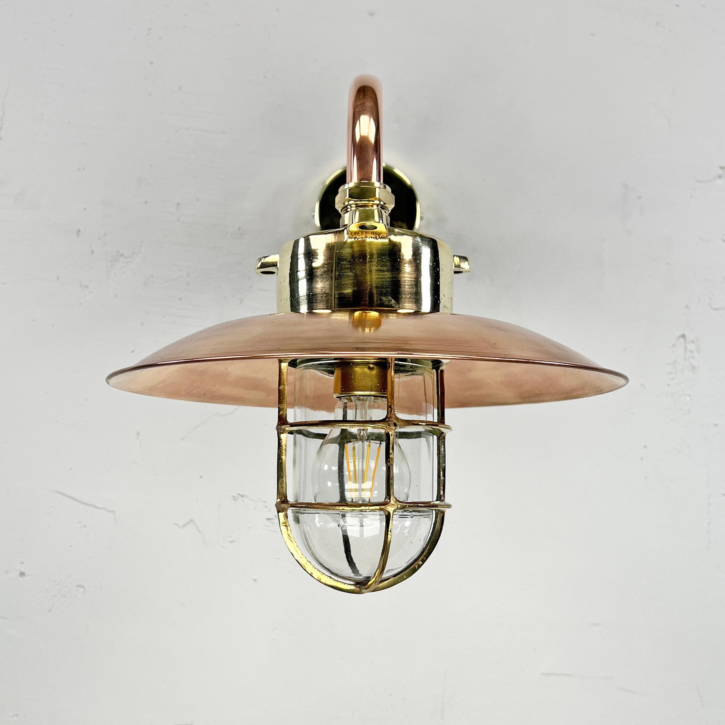 Late 20th Century 1970s Japanese Cast Brass and Copper Explosion Proof Caged Cantilever Wall Light For Sale