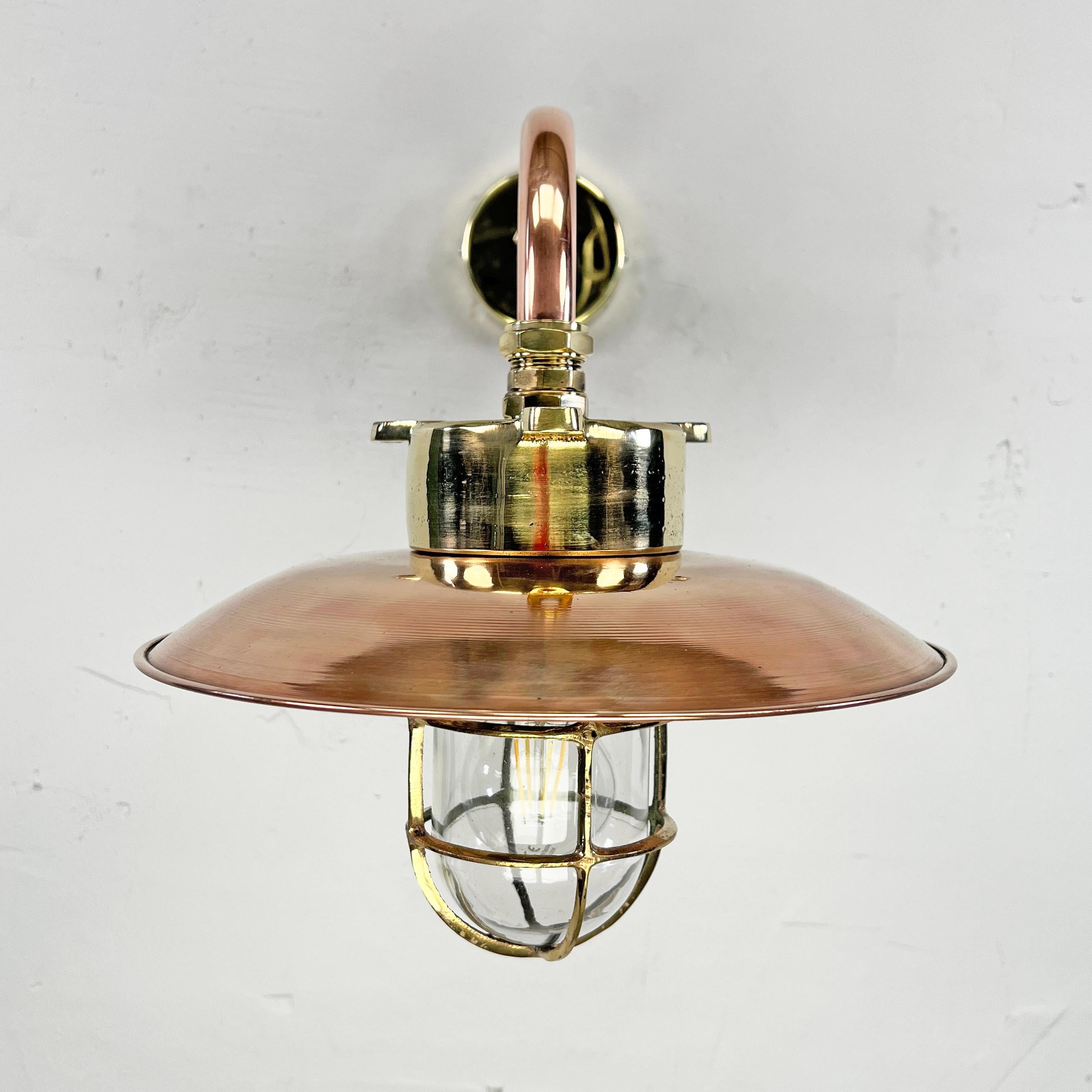 1970s Japanese Cast Brass and Copper Explosion Proof Caged Cantilever Wall Light For Sale 1