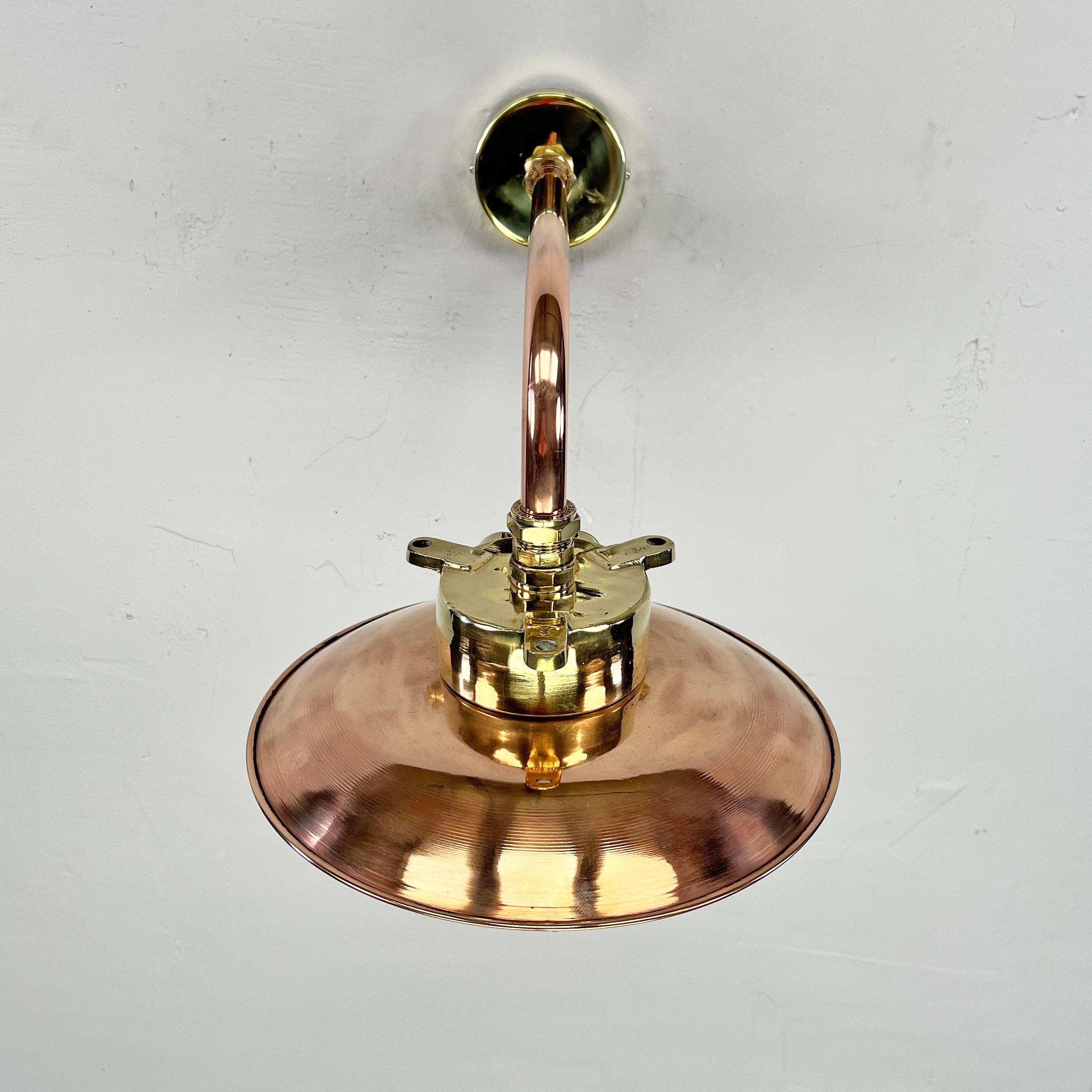 1970s Japanese Cast Brass and Copper Explosion Proof Caged Cantilever Wall Light For Sale 2