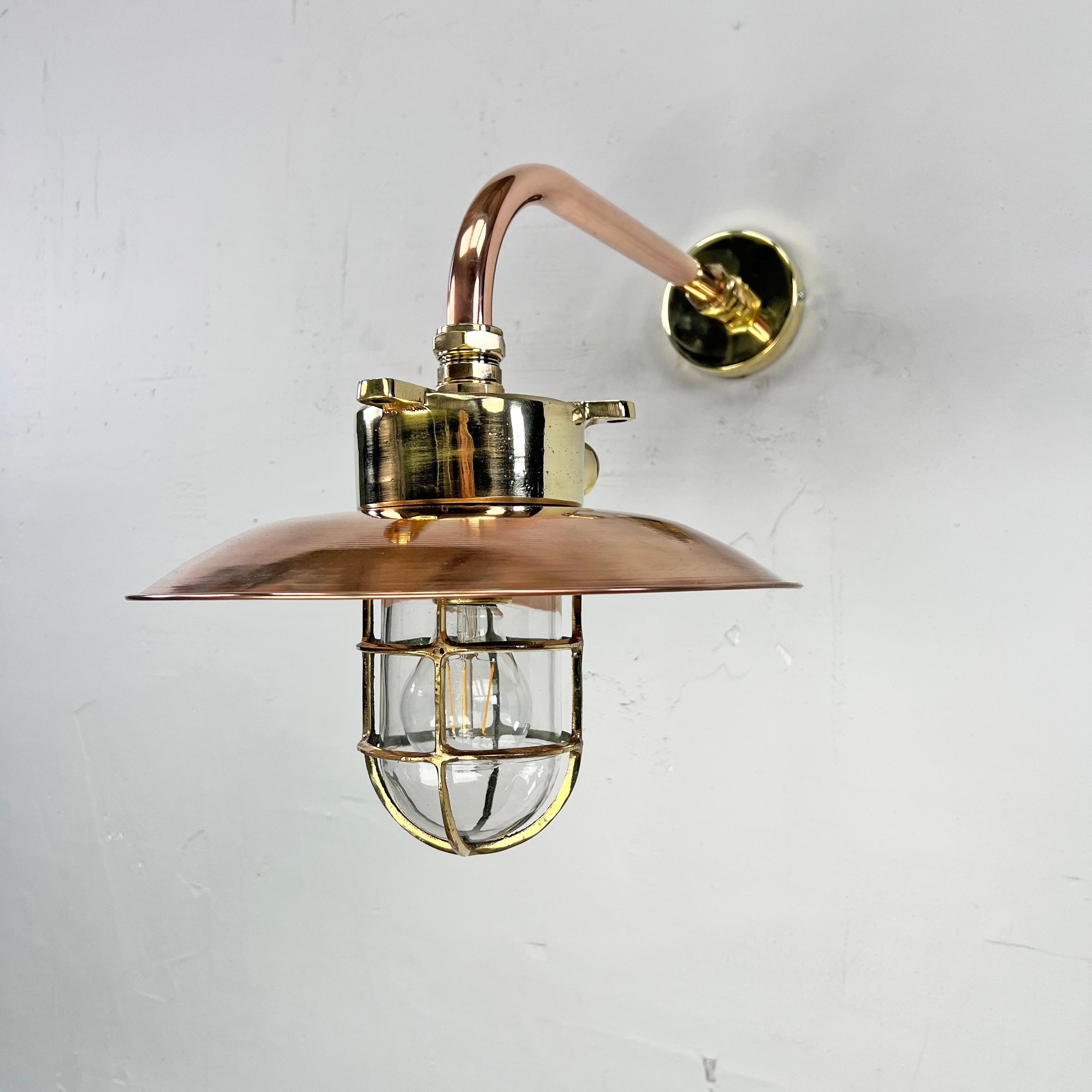 1970s Japanese Cast Brass and Copper Explosion Proof Caged Cantilever Wall Light For Sale 3