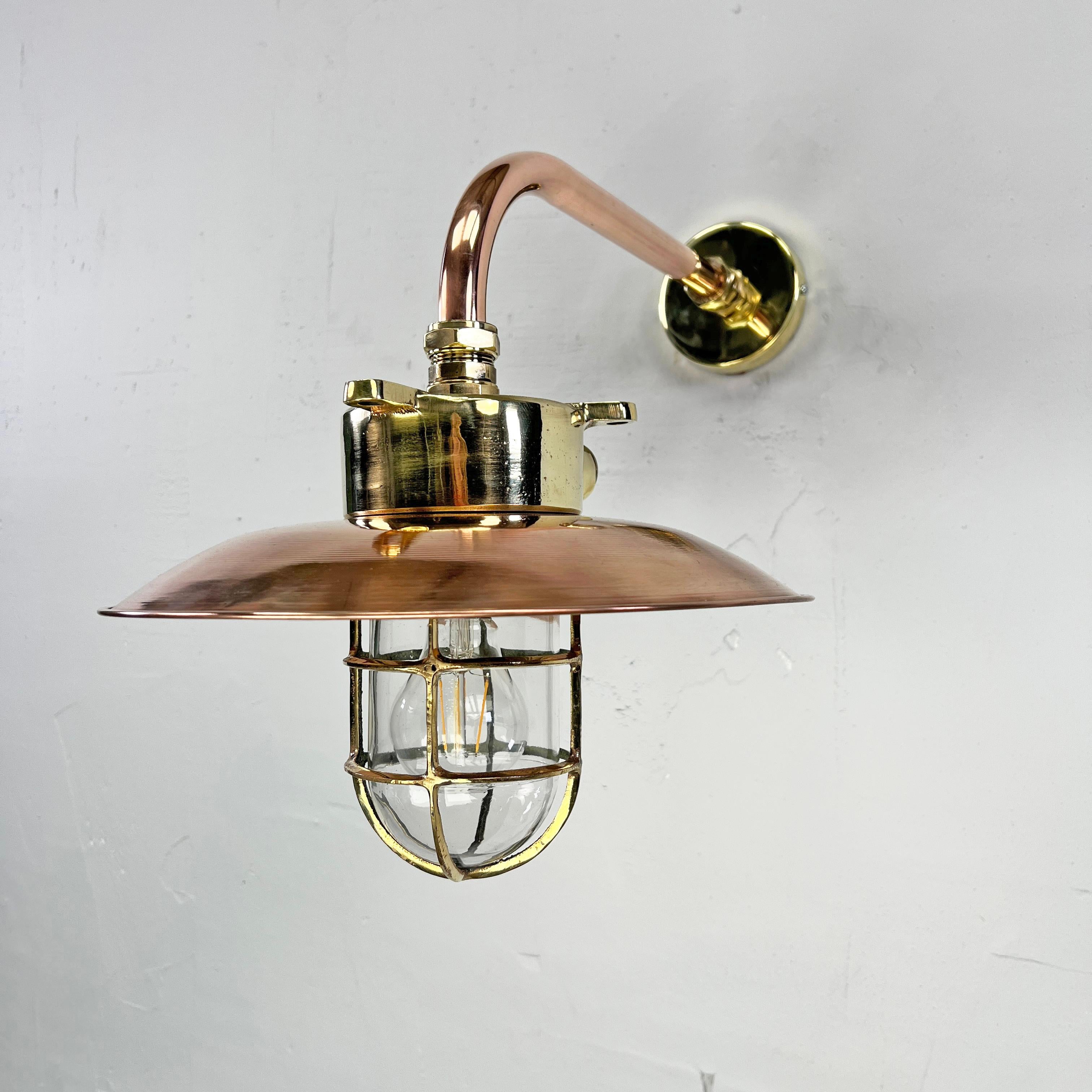 1970s Japanese Cast Brass and Copper Explosion Proof Caged Cantilever Wall Light For Sale 4