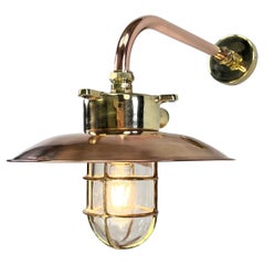 Retro 1970s Japanese Cast Brass and Copper Explosion Proof Caged Cantilever Wall Light