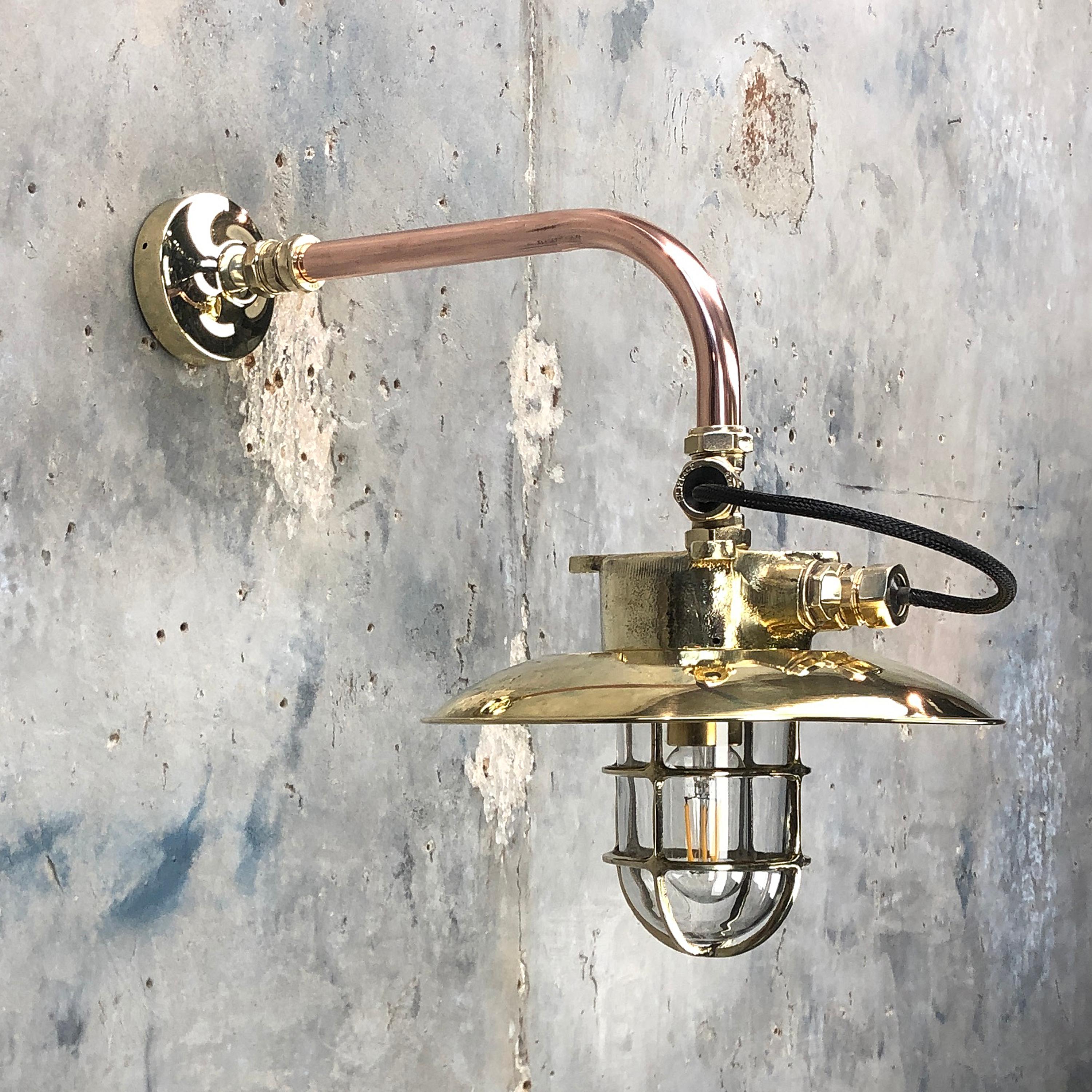 1970s Japanese Cast Brass and Copper Explosion Proof Caged Cantilever Wall Light 6