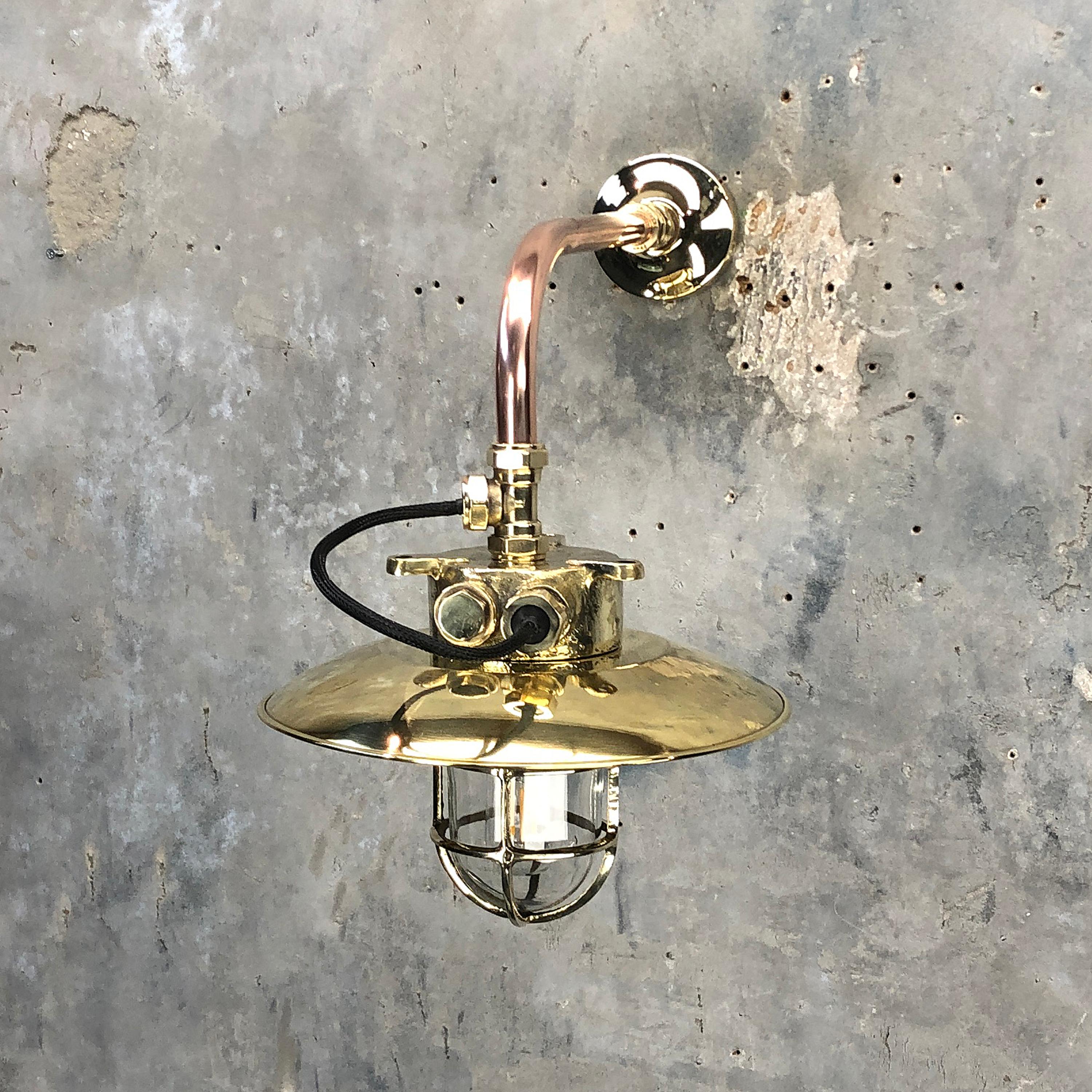 1970s Japanese Cast Brass and Copper Explosion Proof Caged Cantilever Wall Light 7