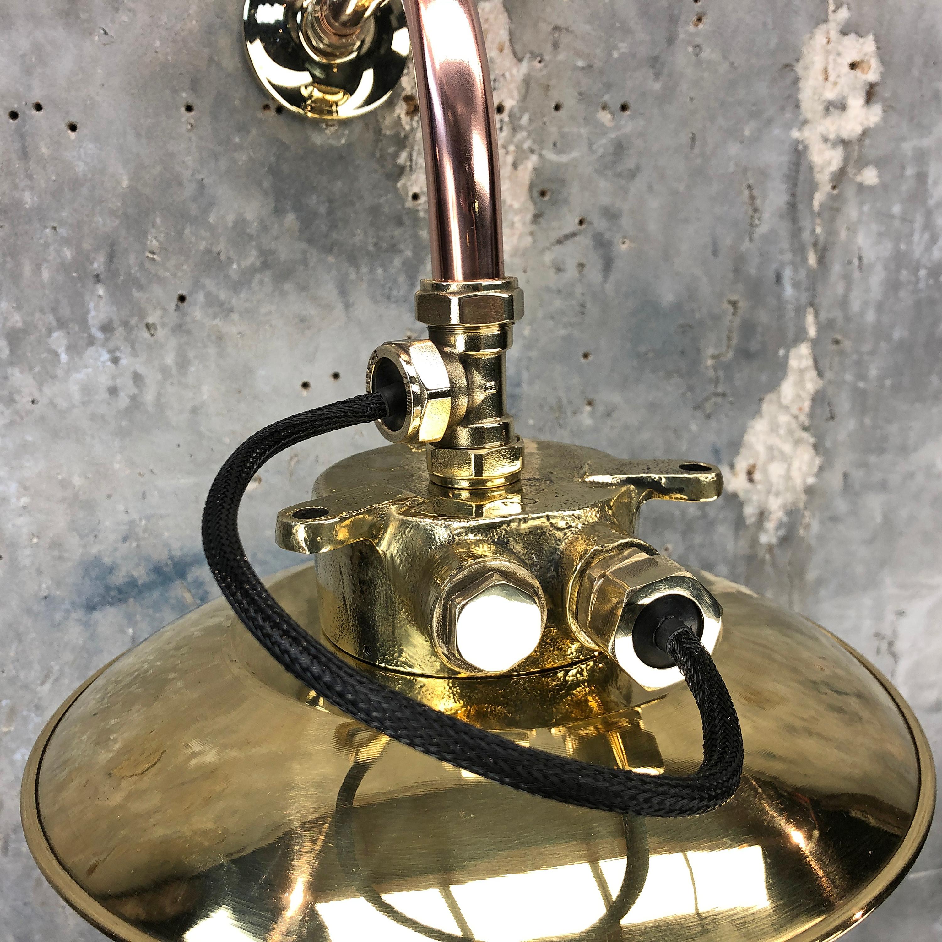 1970s Japanese Cast Brass and Copper Explosion Proof Caged Cantilever Wall Light In Excellent Condition In Leicester, Leicestershire