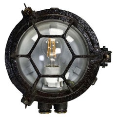 1970's Japanese Cast Iron Circular Wall Light Hexagon Cage & Clear Glass