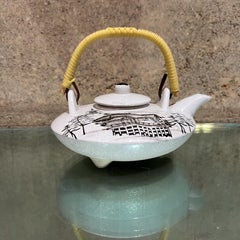 1970s Japanese Hand Painted Teapot Woven Handle