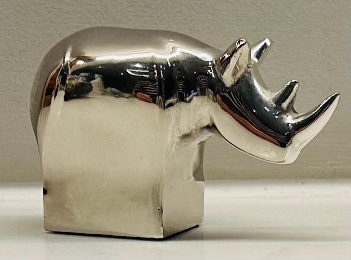 1970s Japanese Dansk Designs Silver Plate Rhino Paperweight by Gunnar Cyren 3