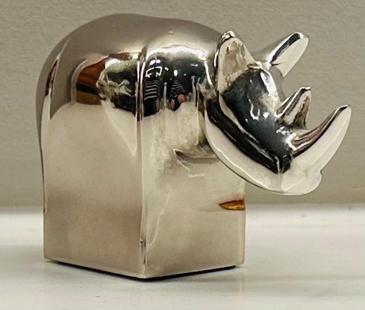 1970s Japanese Dansk Designs Silver Plate Rhino Paperweight by Gunnar Cyren 4