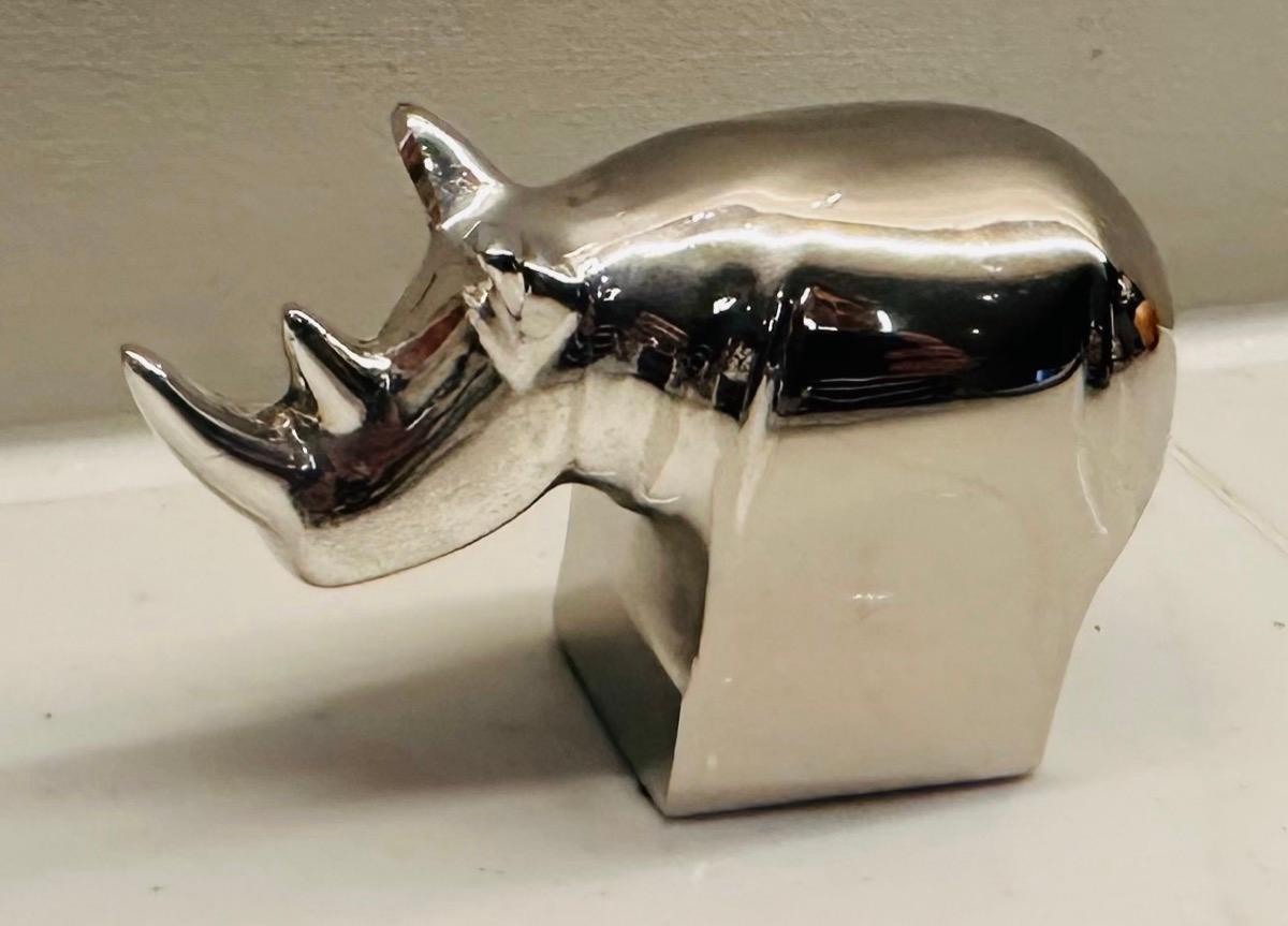 1970s Japanese Dansk Designs Silver Plate Rhino Paperweight by Gunnar Cyren 9