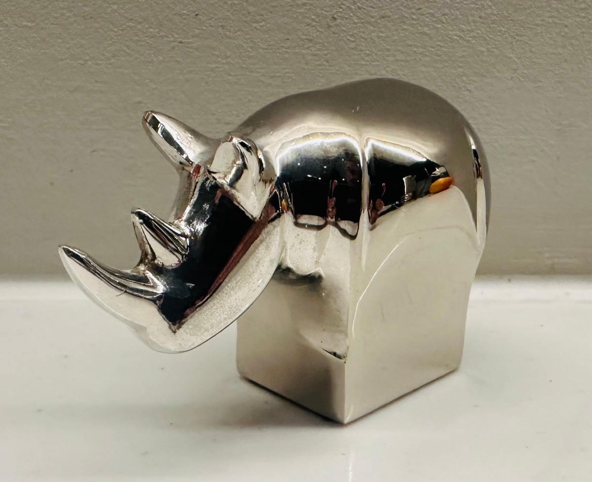 Polished 1970s Japanese Dansk Designs Silver Plate Rhino Paperweight by Gunnar Cyren
