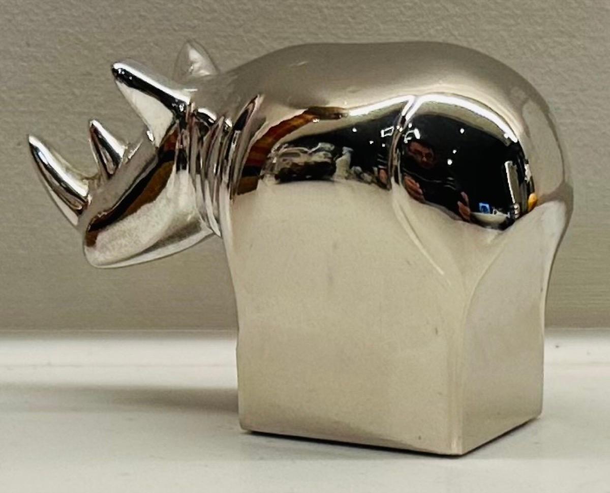 1970s Japanese Dansk Designs Silver Plate Rhino Paperweight by Gunnar Cyren In Good Condition In London, GB