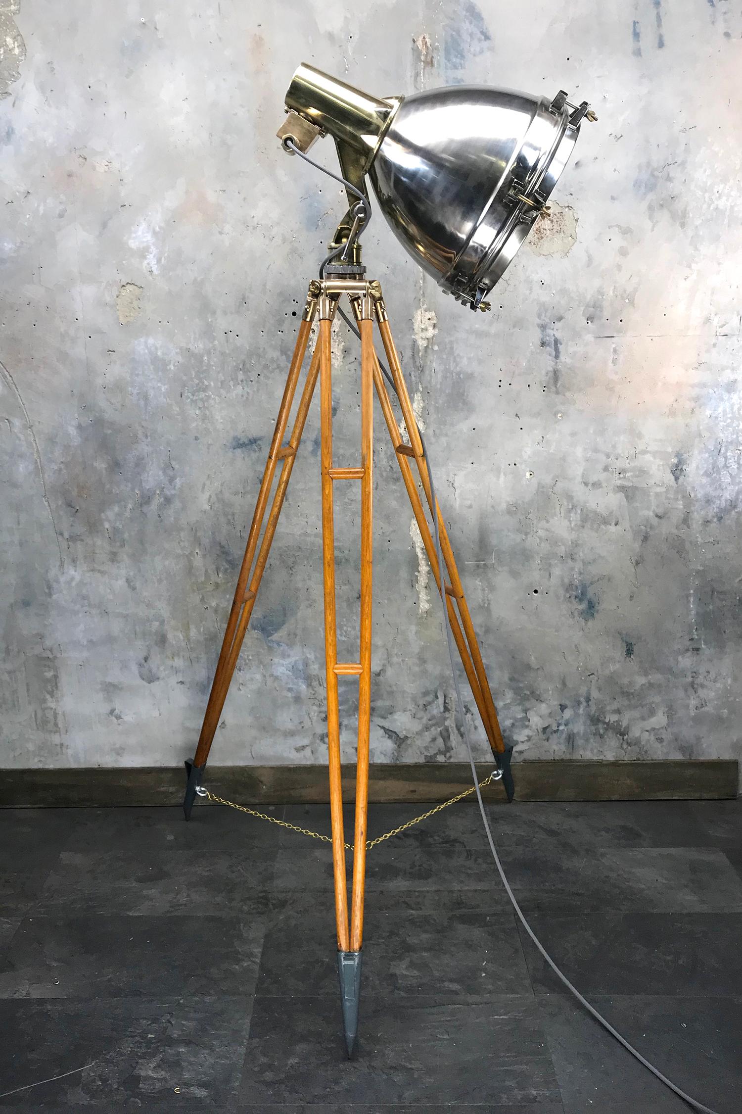 1970s Japanese Industrial Brass, Bronze and Stainless Steel Search Light Tripod 6
