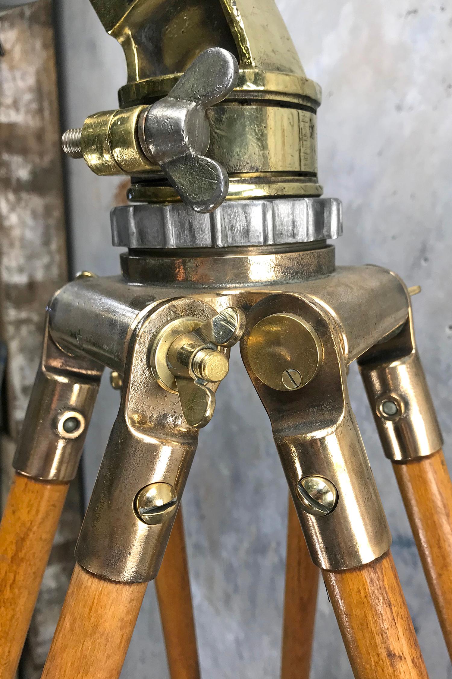 1970s Japanese Industrial Brass, Bronze and Stainless Steel Search Light Tripod For Sale 4
