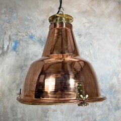 1970s Japanese Large Industrial Copper and Brass Dome Pendant Lamp