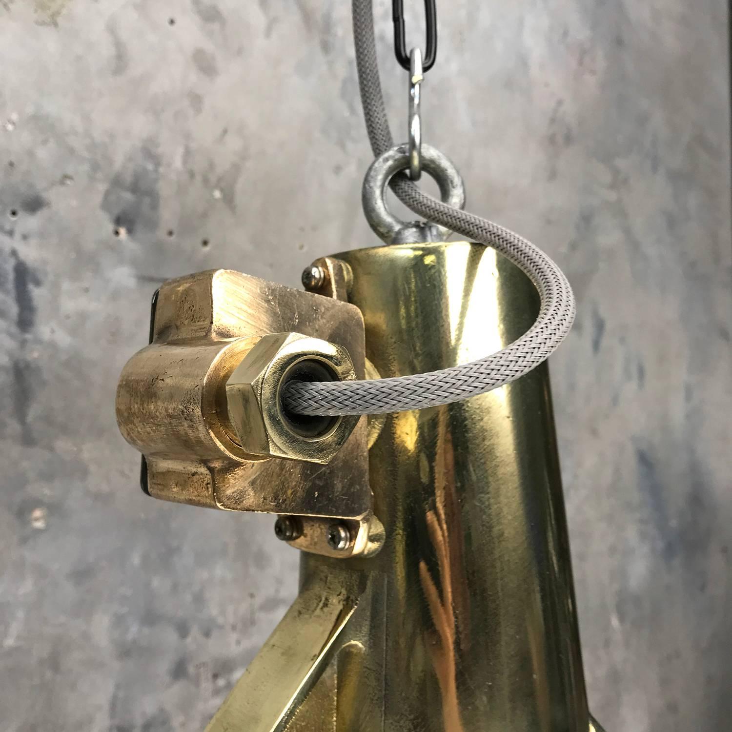 1970s Japanese Large Stainless Steel, Cast Brass and Bronze Search Light Pendant For Sale 5
