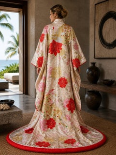 1970s Japanese Silk Wedding Uchikake Kimono with Phoenix and Peony Brocade