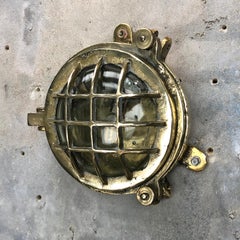 1970s Japanese Small Cast Brass and Glass 6 Bar Circular Bulkhead Wall Light