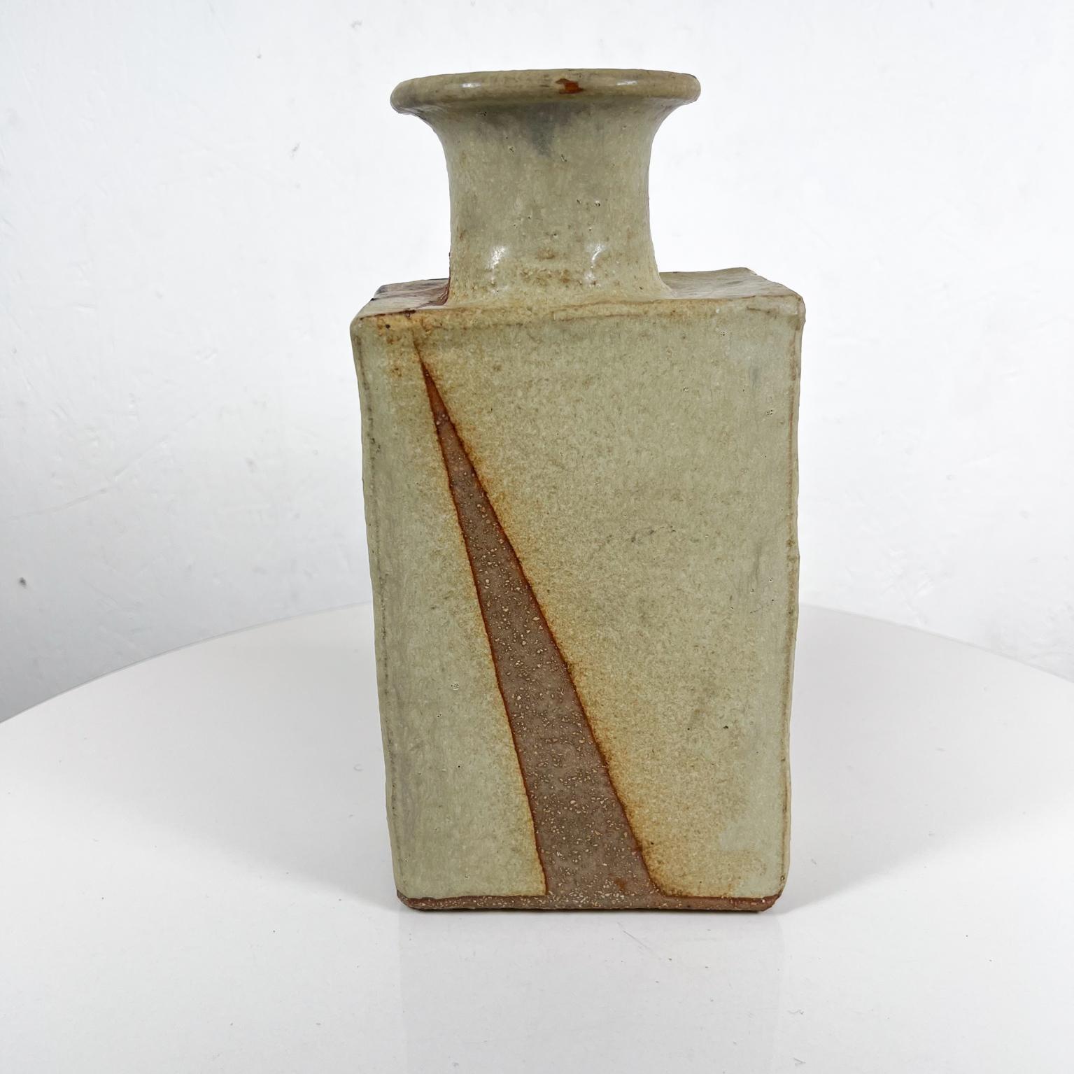 Mid-Century Modern 1970s Japanese Studio Flower Art Vase Rectangular Ceramic Pottery