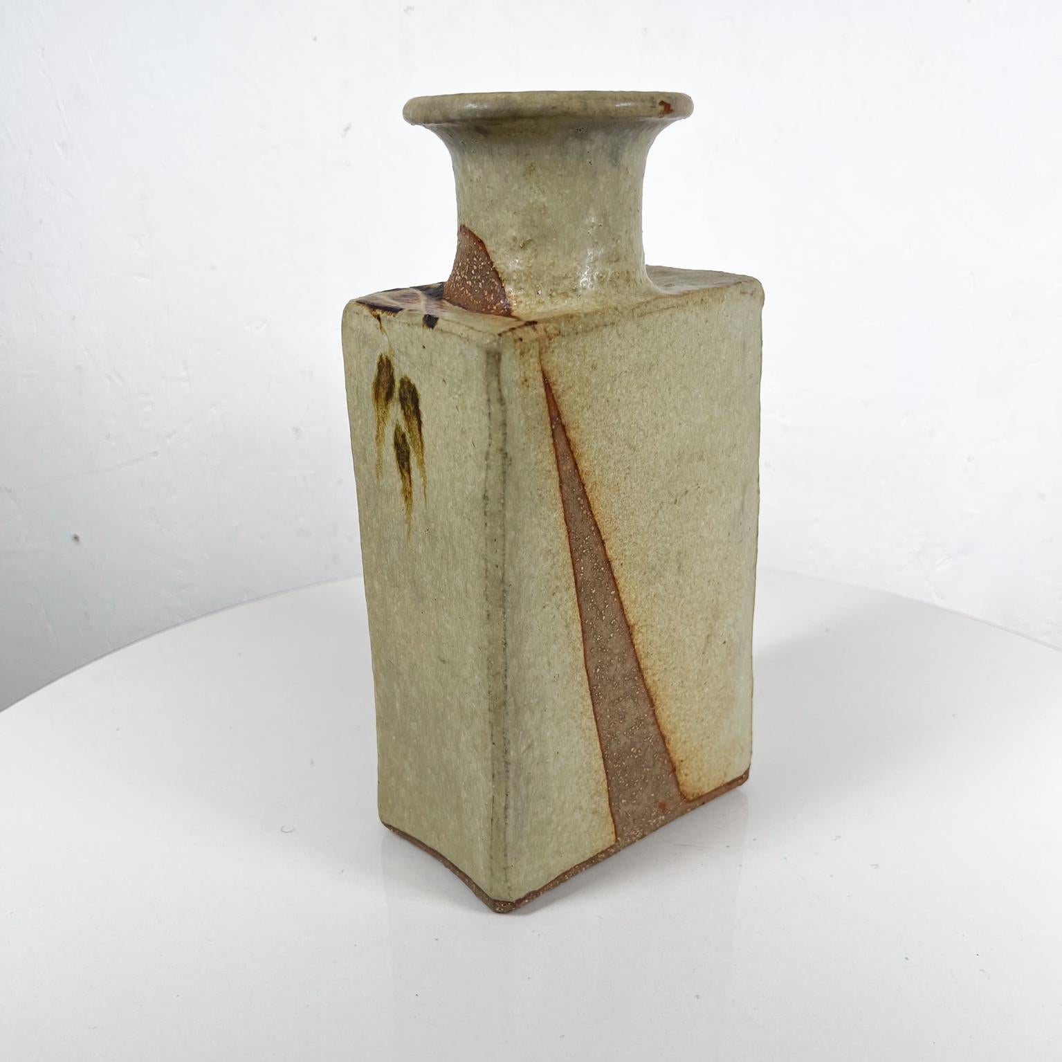 1970s Japanese Studio Flower Art Vase Rectangular Ceramic Pottery In Good Condition In Chula Vista, CA