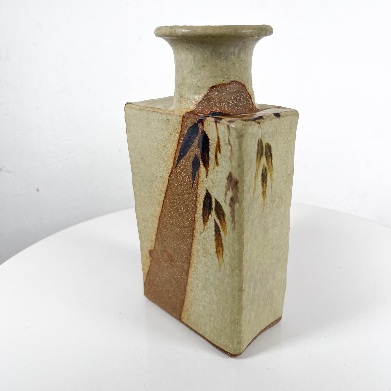 1970s Japanese Studio Flower Art Vase Rectangular Ceramic Pottery 1