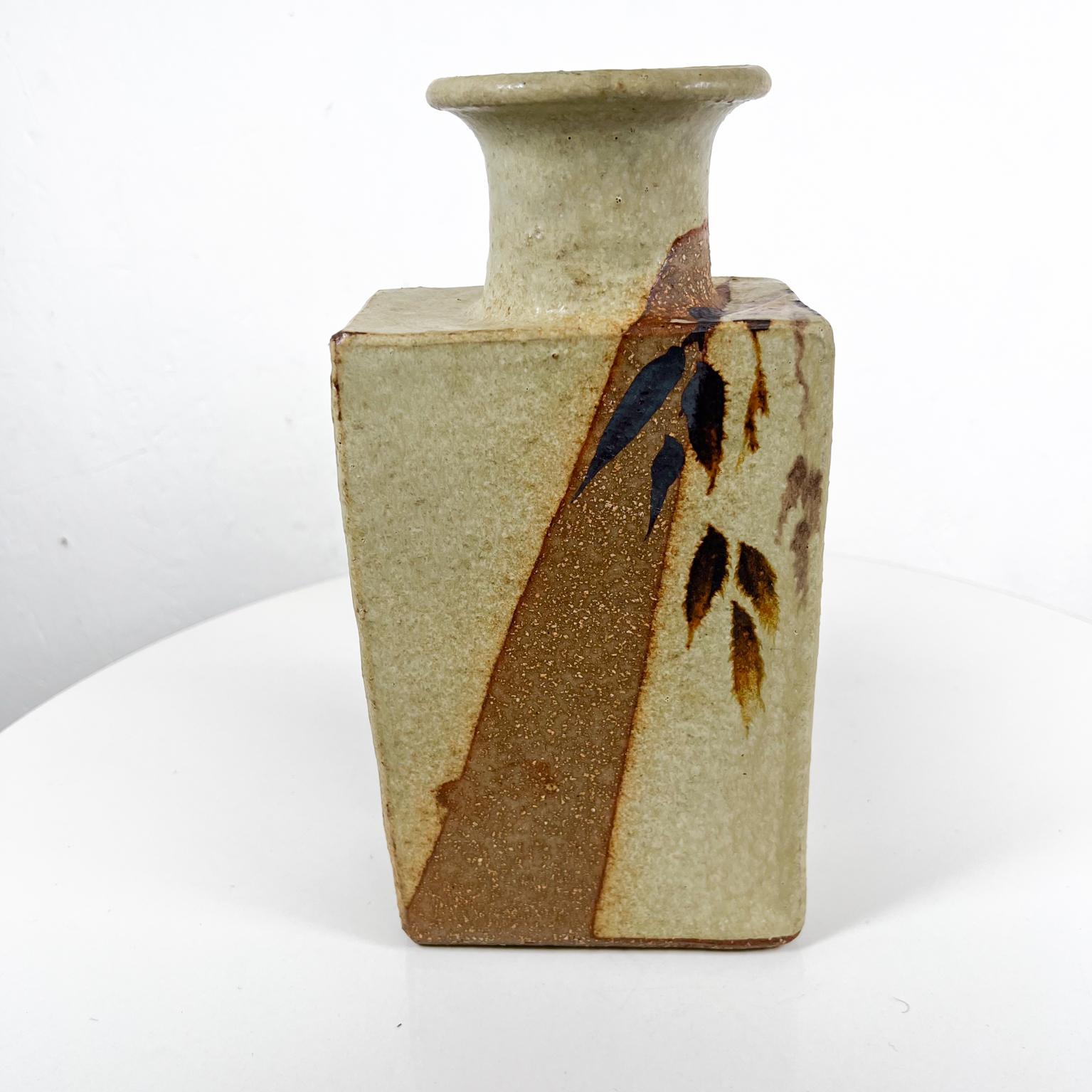 1970s Japanese Studio Flower Art Vase Rectangular Ceramic Pottery 2