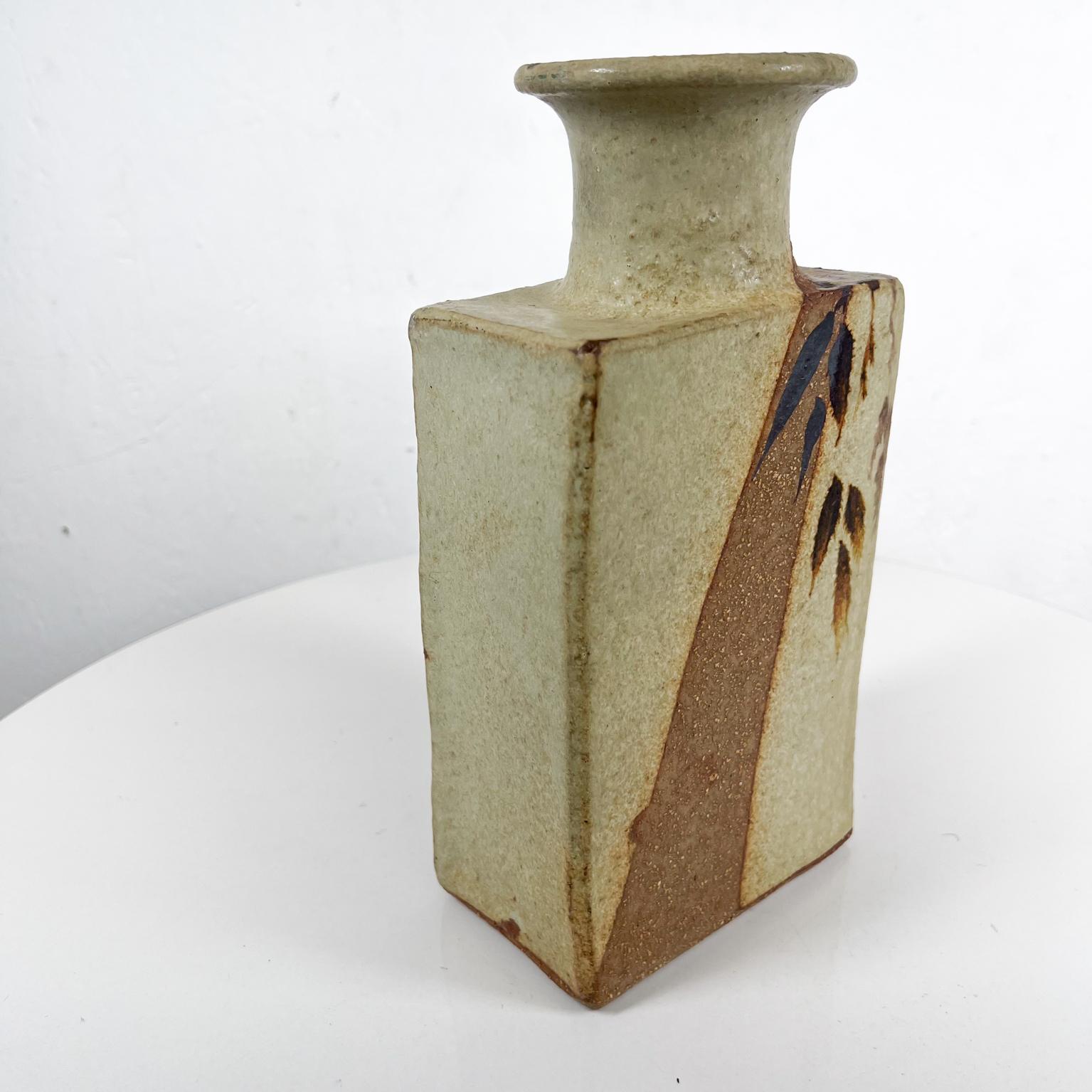 1970s Japanese Studio Flower Art Vase Rectangular Ceramic Pottery 3