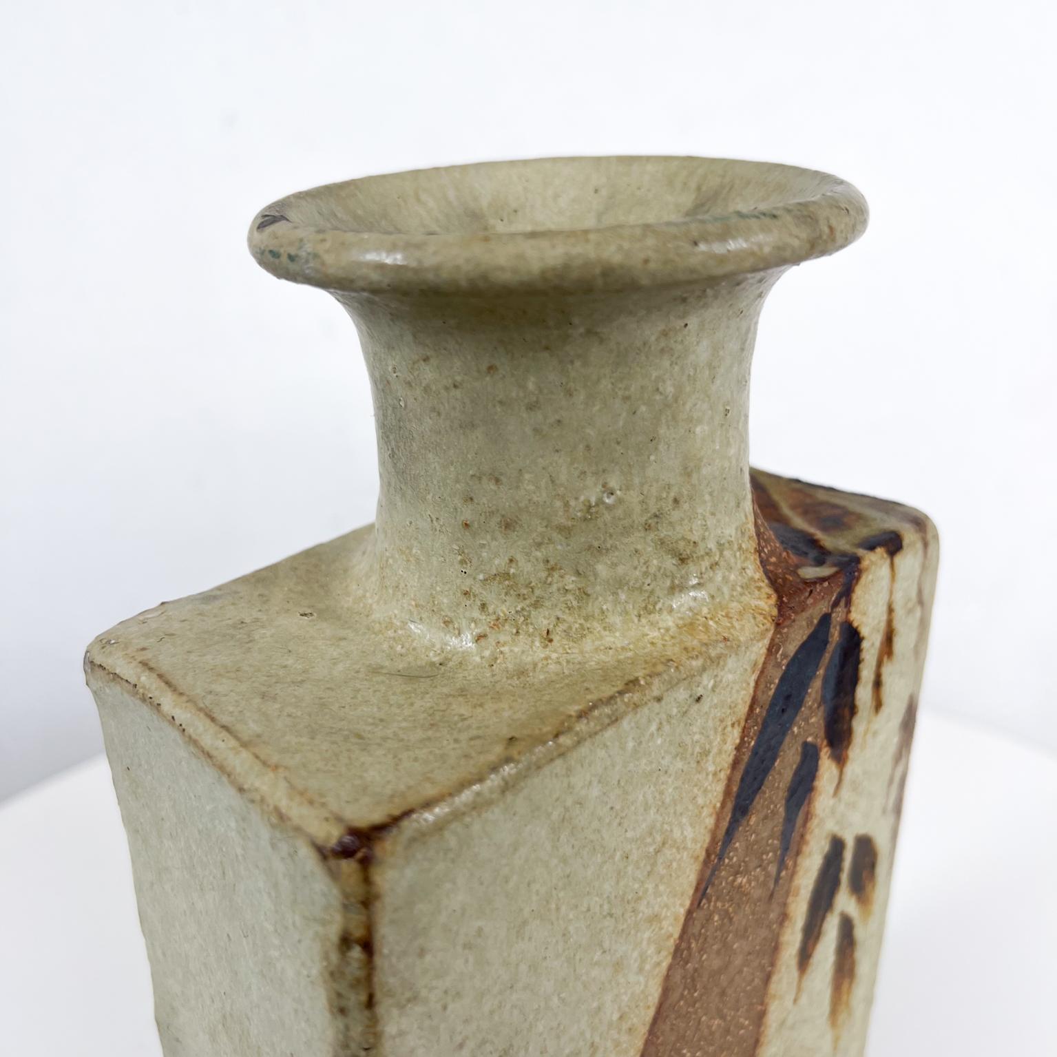 1970s Japanese Studio Flower Art Vase Rectangular Ceramic Pottery 4