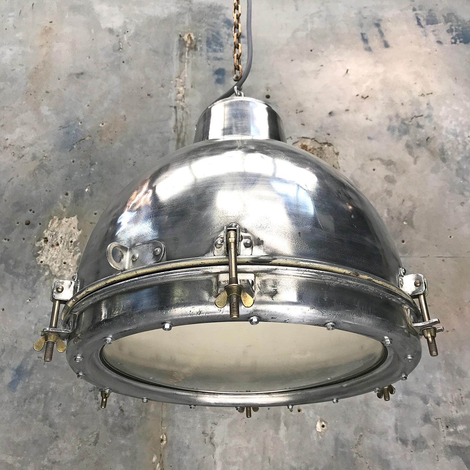 1970s Japanese Vintage Industrial Aluminium Dome Pendant - Convex Glass Shade 4