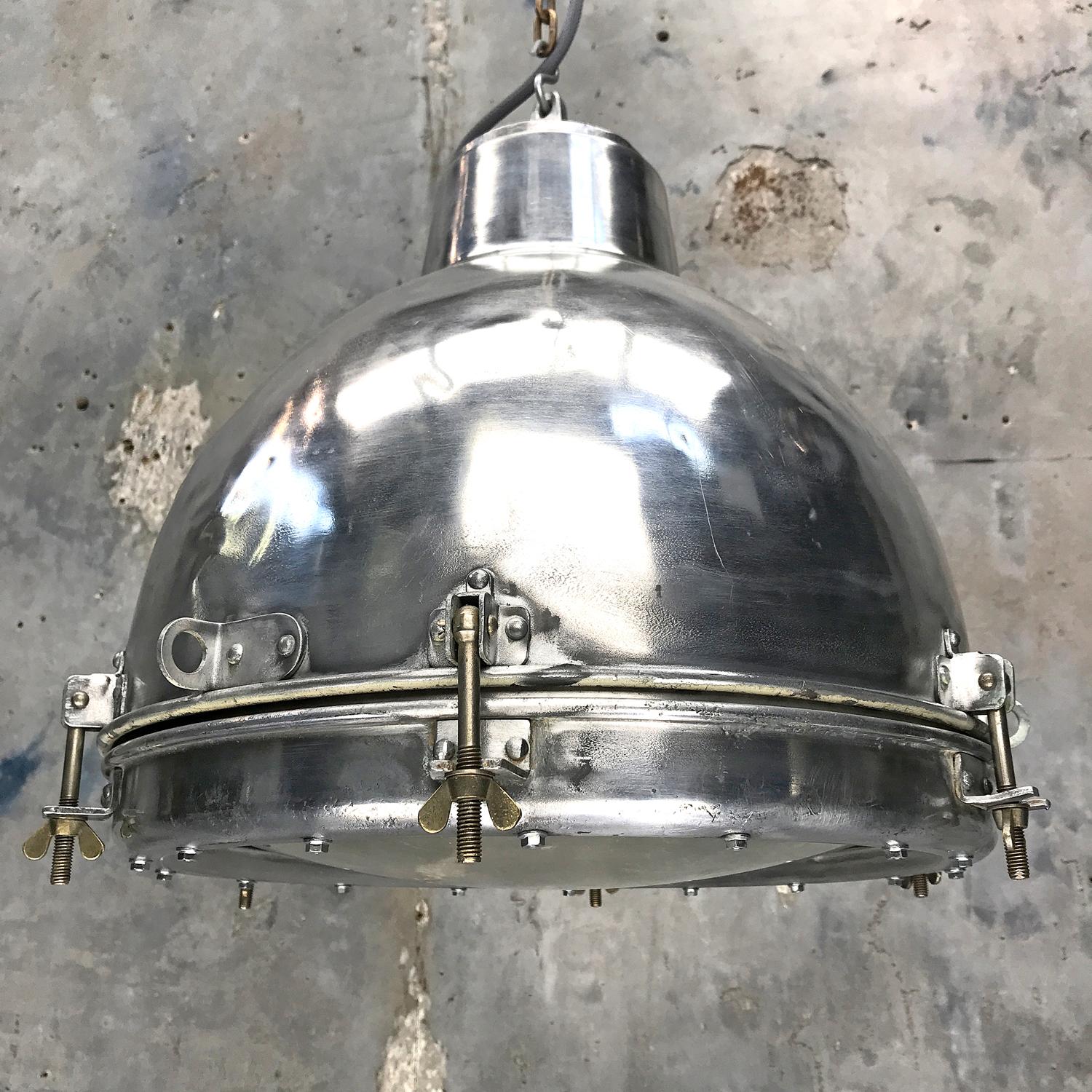 1970s Japanese Vintage Industrial Aluminium Dome Pendant - Convex Glass Shade 5
