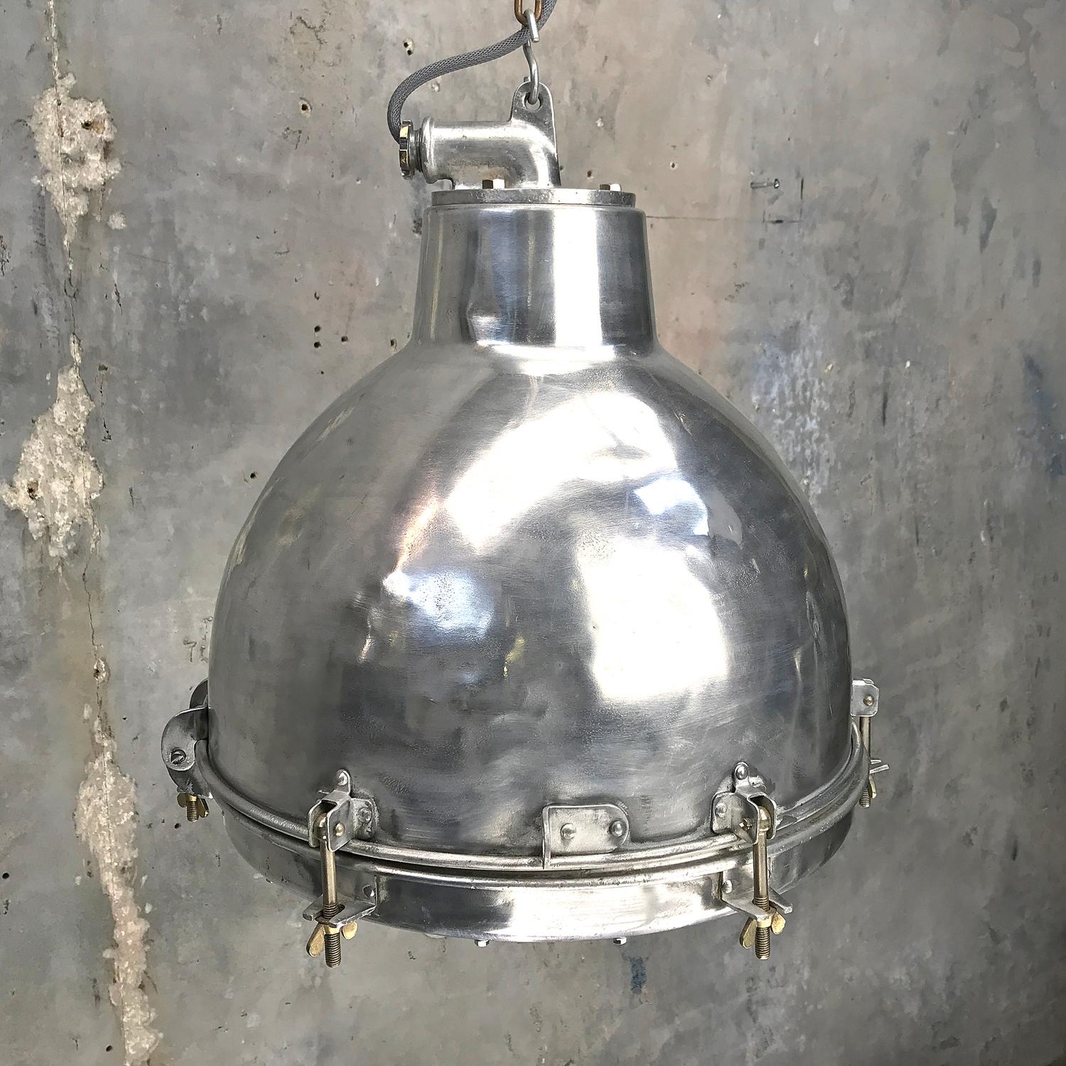1970s Japanese Vintage Industrial Aluminium Dome Pendant - Convex Glass Shade 6