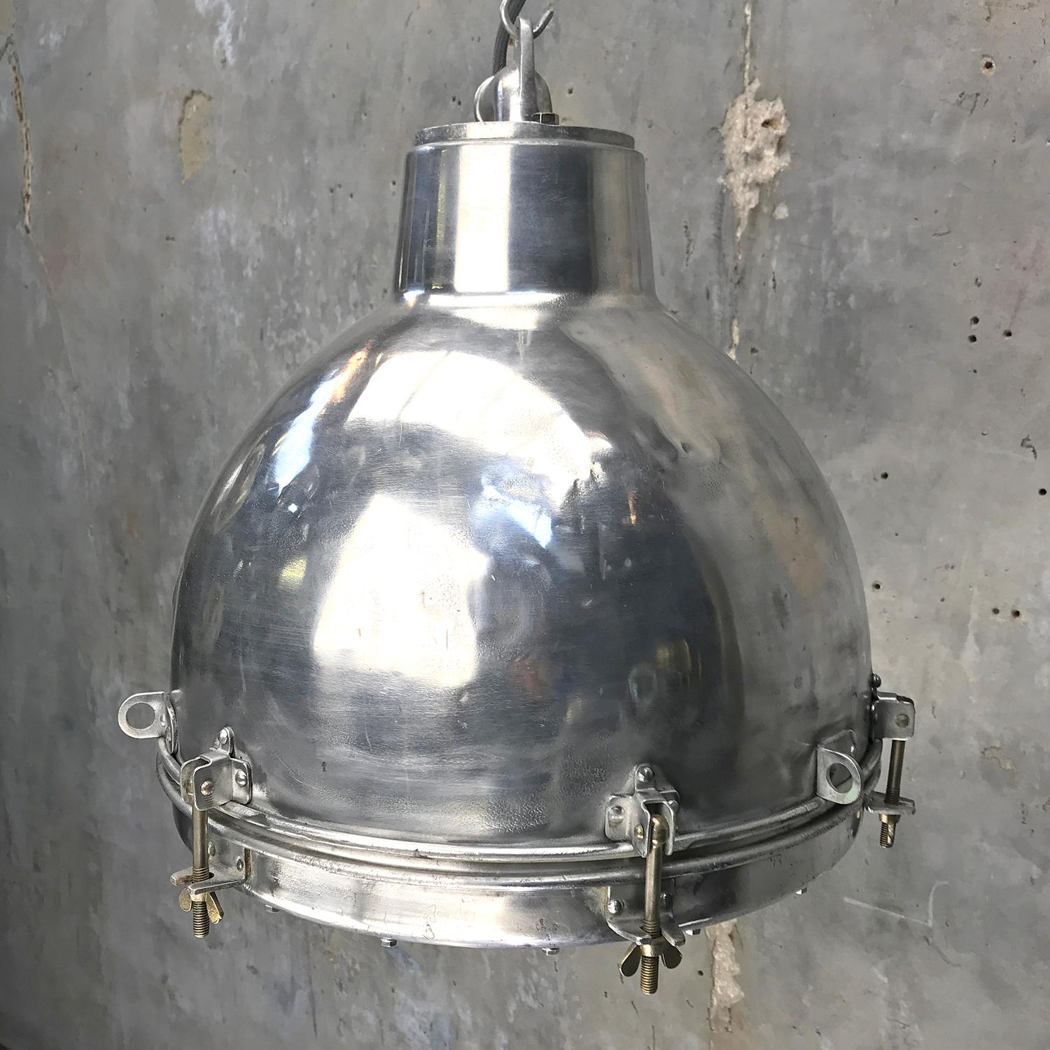 1970s Japanese Vintage Industrial Aluminium Dome Pendant - Convex Glass Shade 7