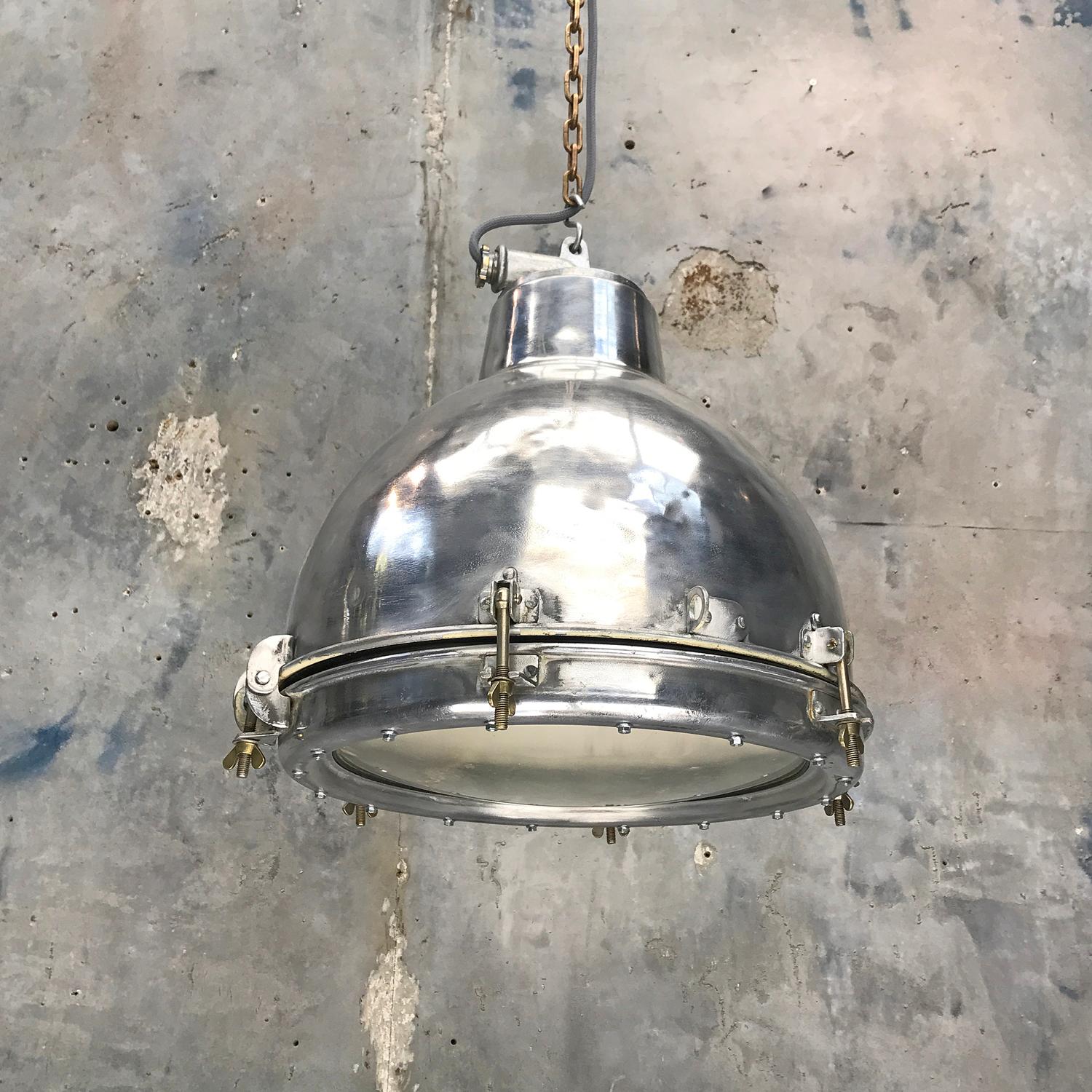 1970s Japanese Vintage Industrial Aluminium Dome Pendant - Convex Glass Shade 11