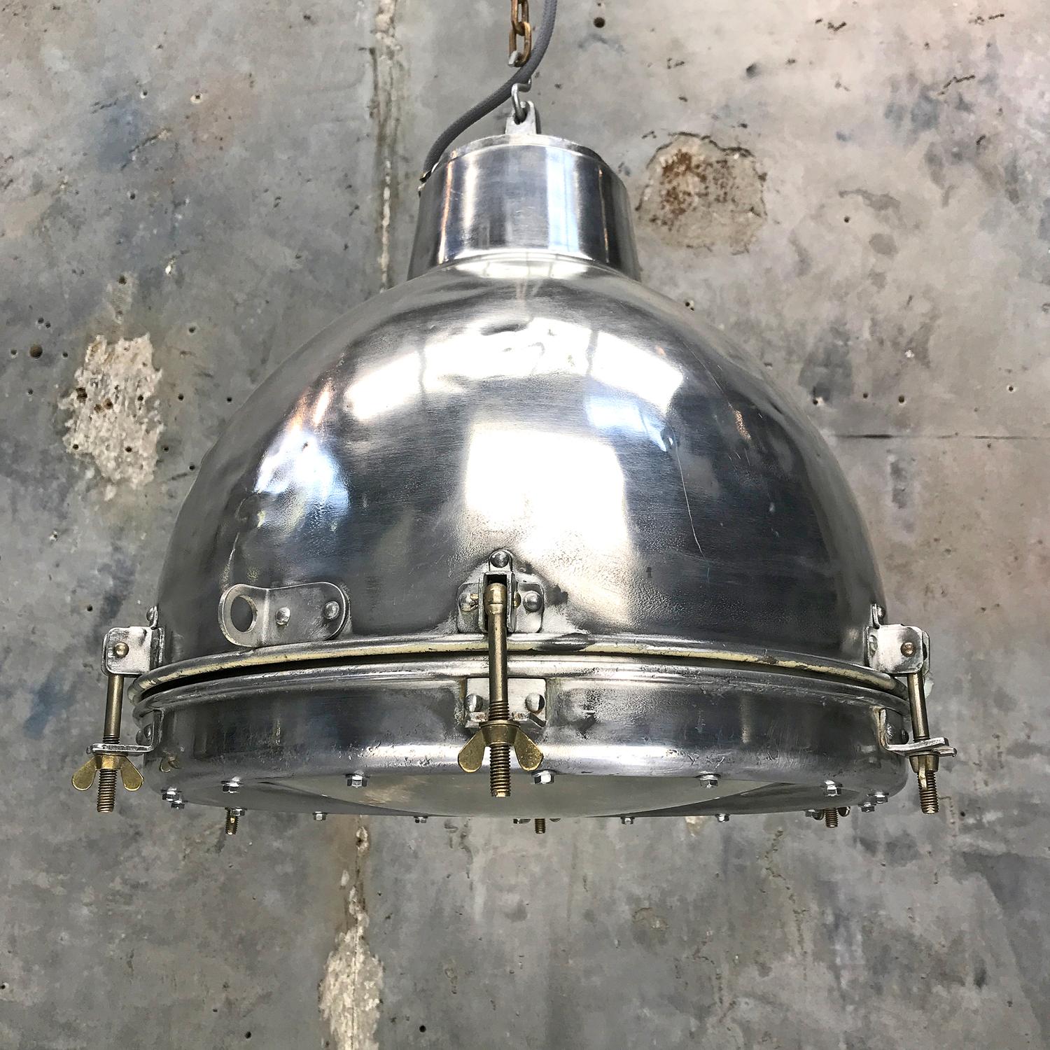 Cast 1970s Japanese Vintage Industrial Aluminium Dome Pendant - Convex Glass Shade