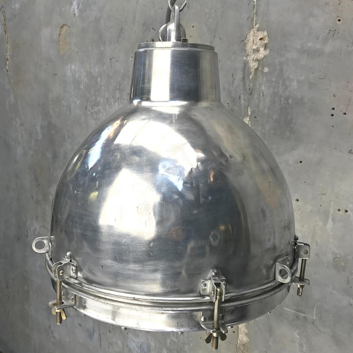Aluminum 1970s Japanese Vintage Industrial Aluminium Dome Pendant - Convex Glass Shade