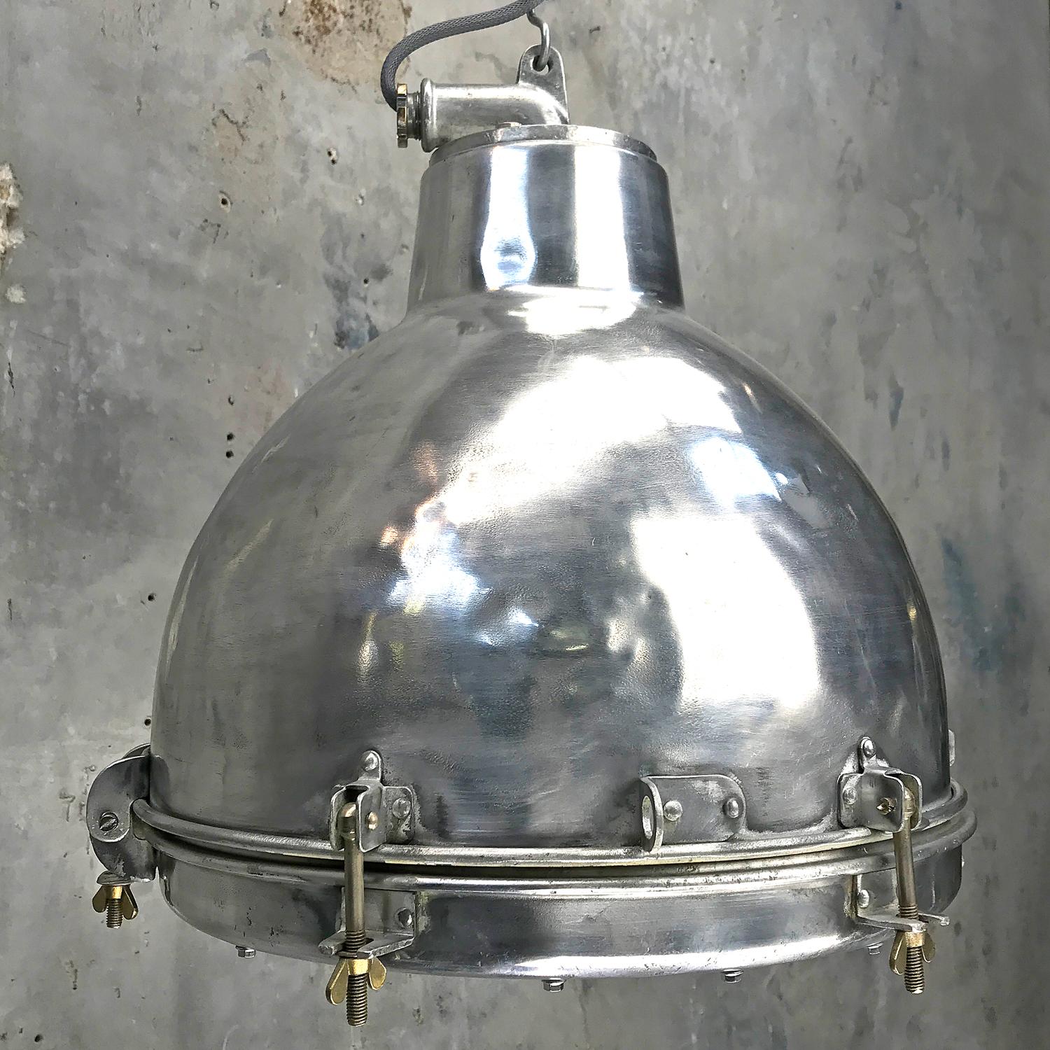 1970s Japanese Vintage Industrial Aluminium Dome Pendant - Convex Glass Shade 2
