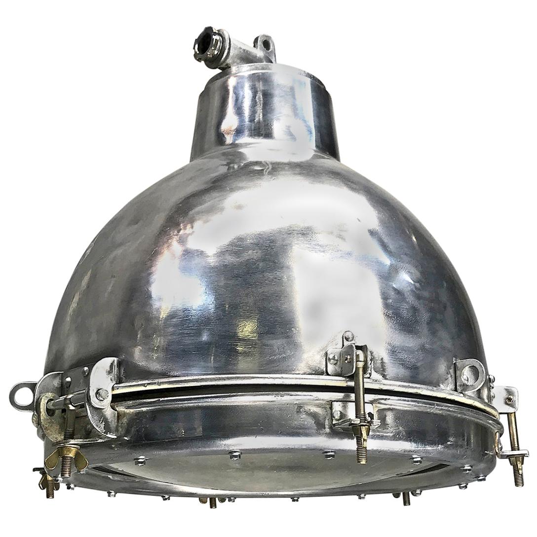 1970s Japanese Vintage Industrial Aluminium Dome Pendant - Convex Glass Shade