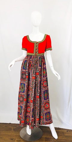 Maxi abito anni '70 di Jay Morley For Fern Violette, arancione brillante, vintage e anni '70.