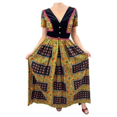 1970s Jay Morley For Fern Violette Size 6 Abstract Mosaic Print 70s Maxi Dress
