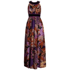1970s Jay Morley for Fern Violette Vintage Purple Brown Floral Print Maxi Dress