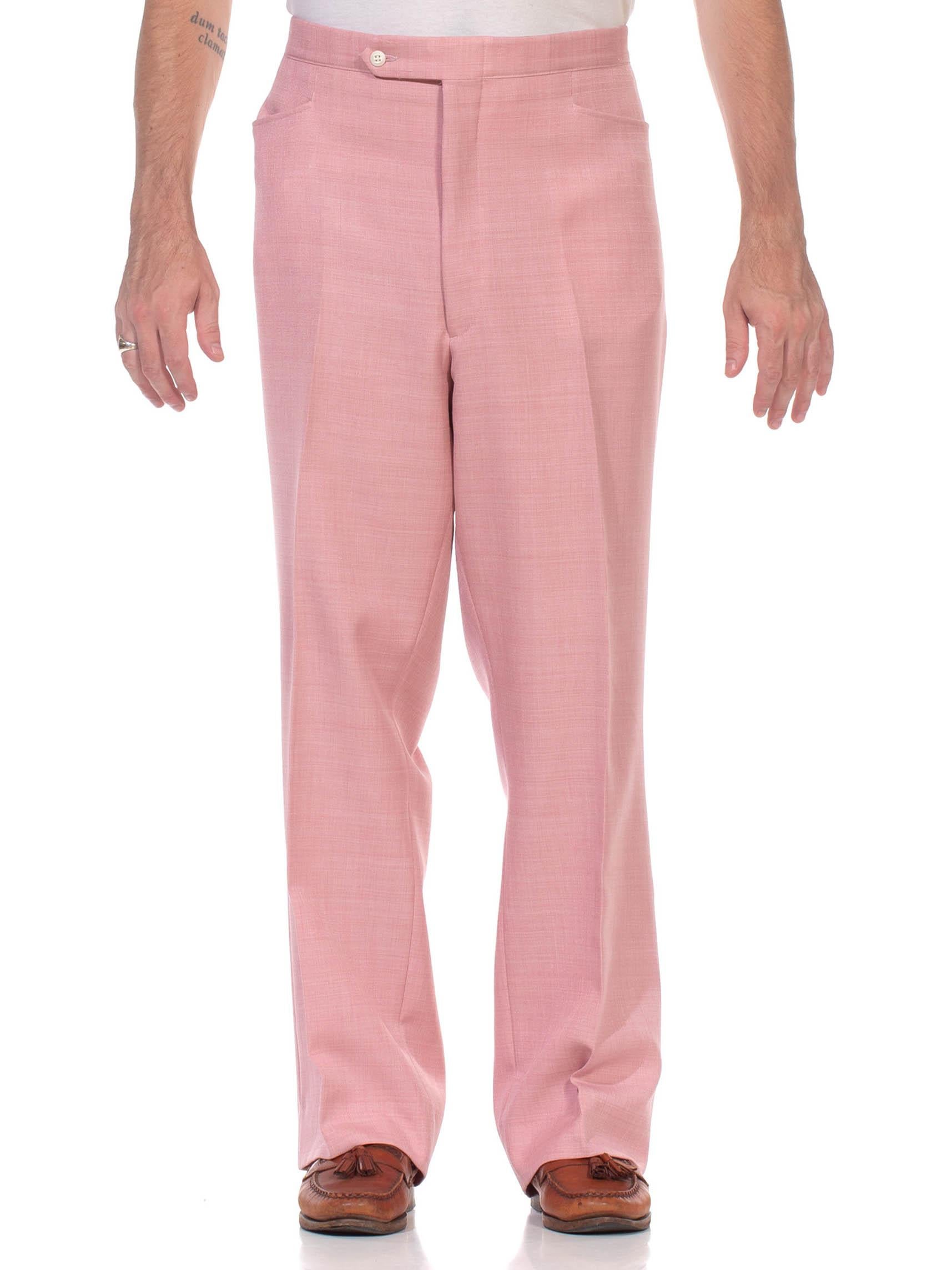 1970S JAYMAR SANS A BELT Light Pink Polyester Men's Pants For Sale 1