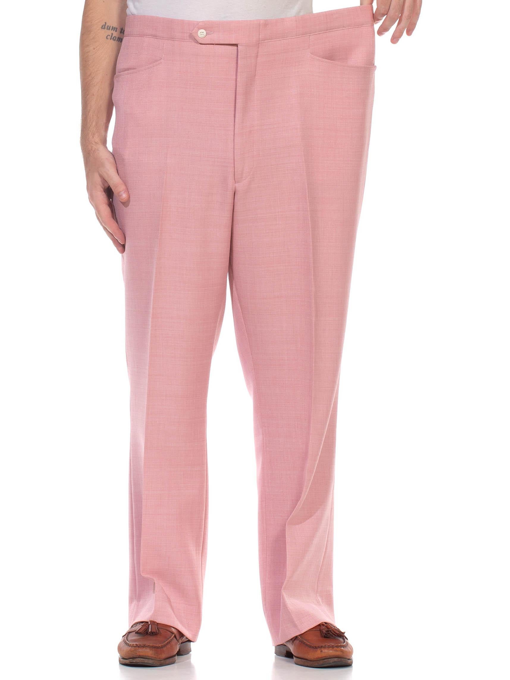 1970S JAYMAR SANS A BELT Light Pink Polyester Men's Pants For Sale 2
