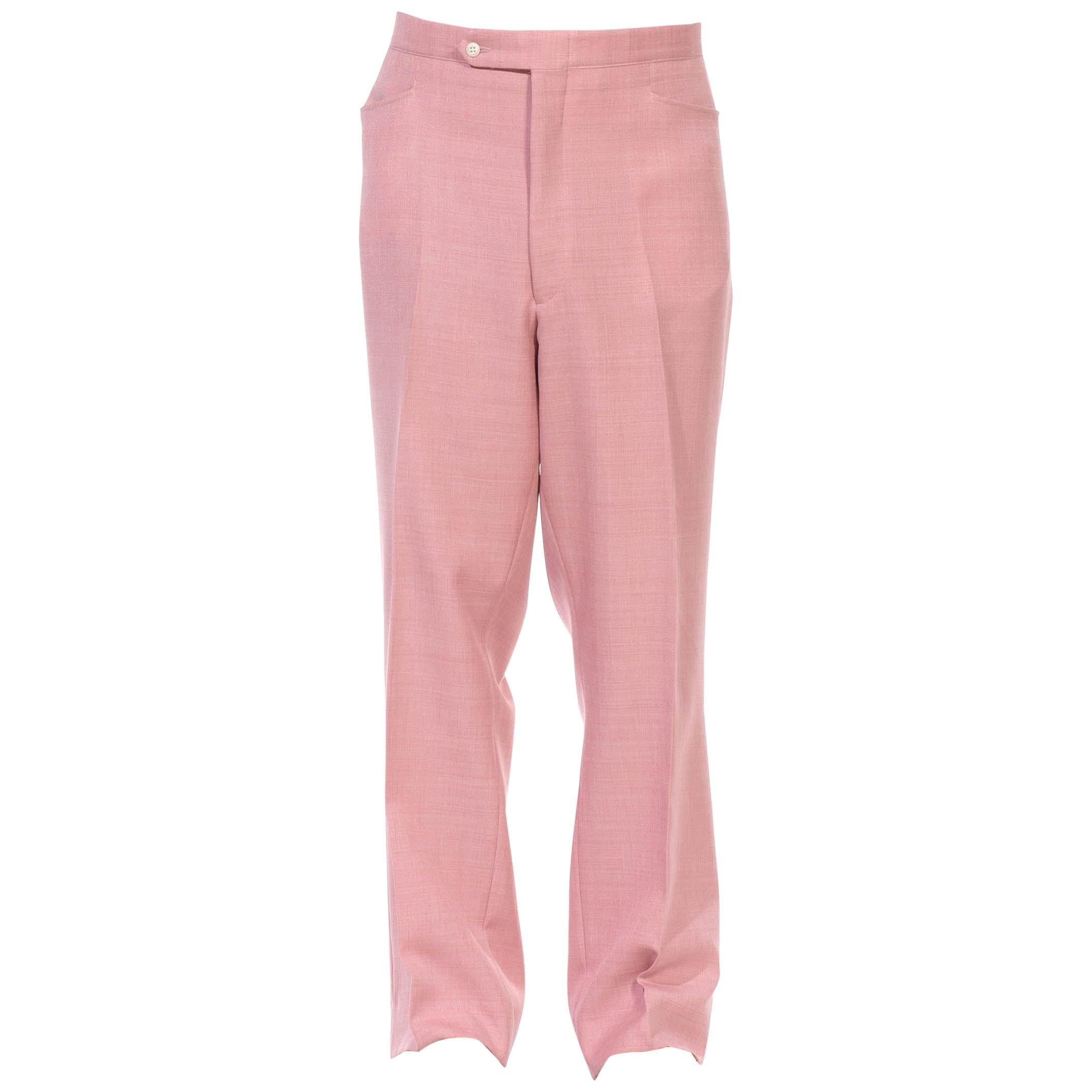 1970S Jaymar SANS A BELT Light Pink Polyester Pantalon Homme