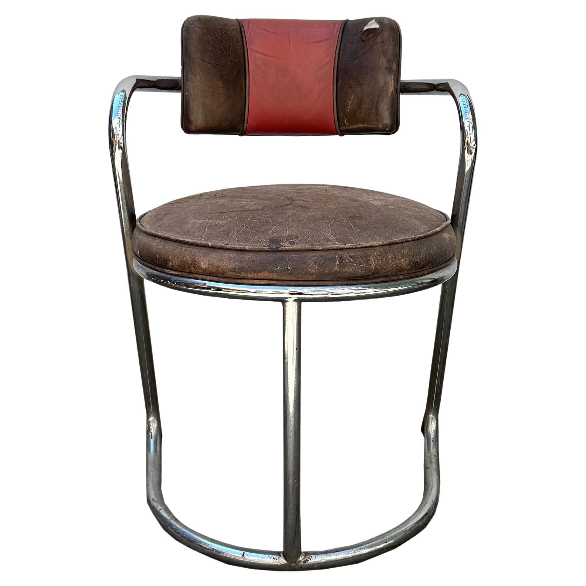 1970s Jazz Art Deco Revival Chrome and Leather Chair For Sale