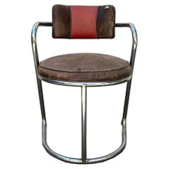 1970s Jazz Art Deco Revival Chrome and Leather Chair